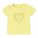 Liu Jo Einfarbiges T-Shirt mit Rundhalsausschnitt und Glitzer-Print Gelb für Baby-Mädchen