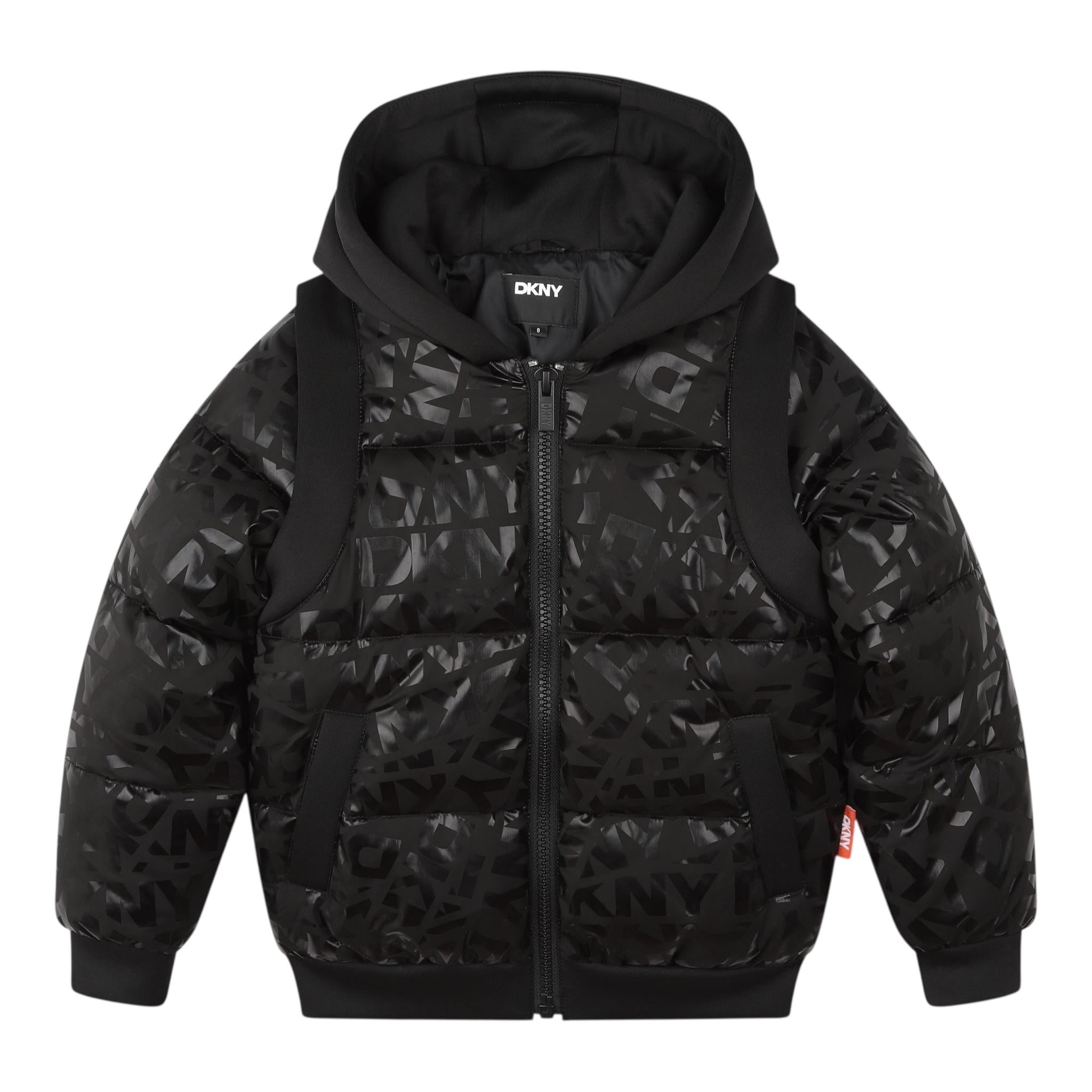DKNY giubbino tinta unita cn cappuccio e loghi Nero per Bambino D60200 NERO DKNY 