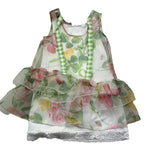 Monnalisa Abito Giromanica Tinta Unita Velata con Fantasia Floreale per Bambina 117924 VERDE MONNALISA 