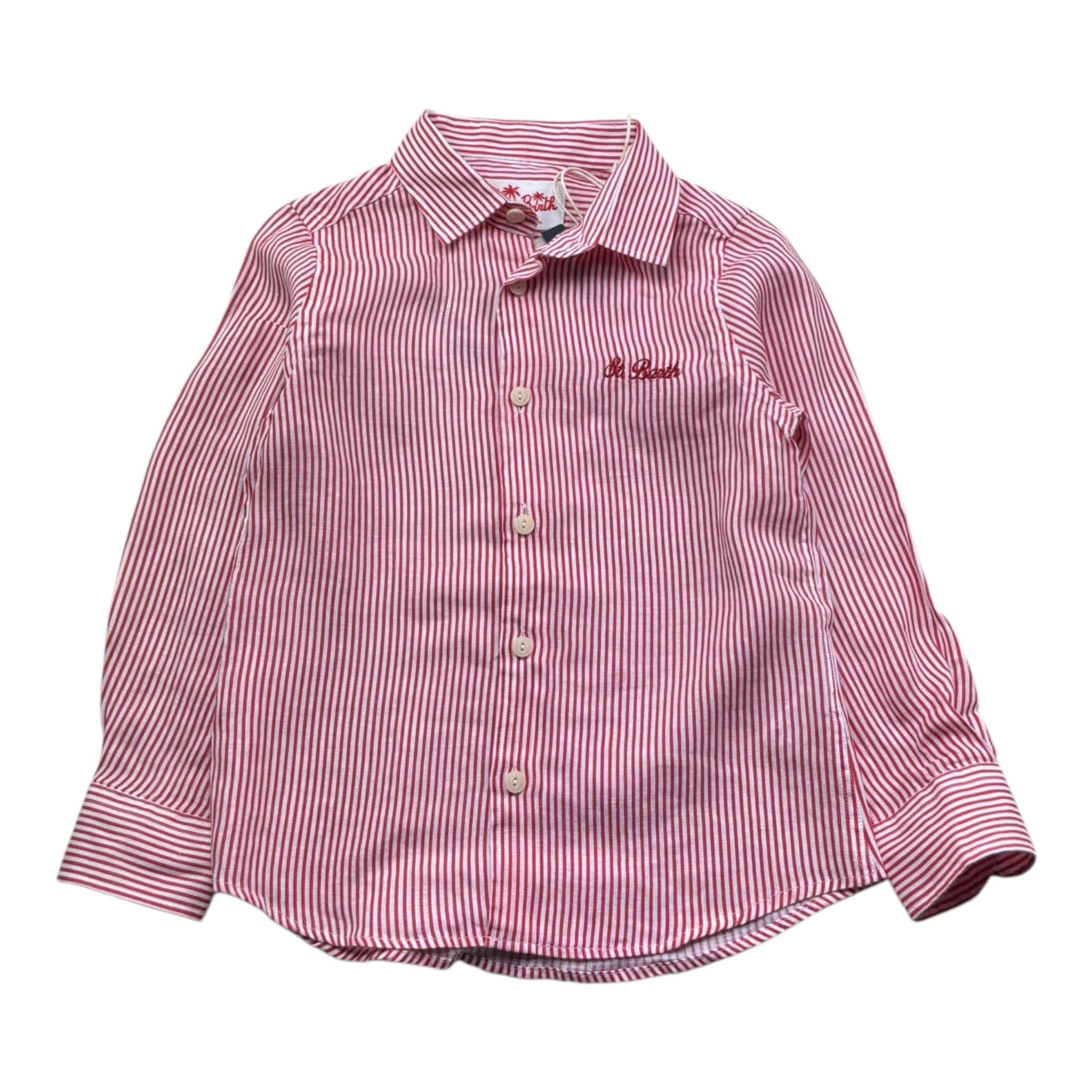 Saint Barth Camicia Manica Lunga Tinta Unita con Fantasia A Righe per Bambino 00784L ROSSO SAINT BARTH 
