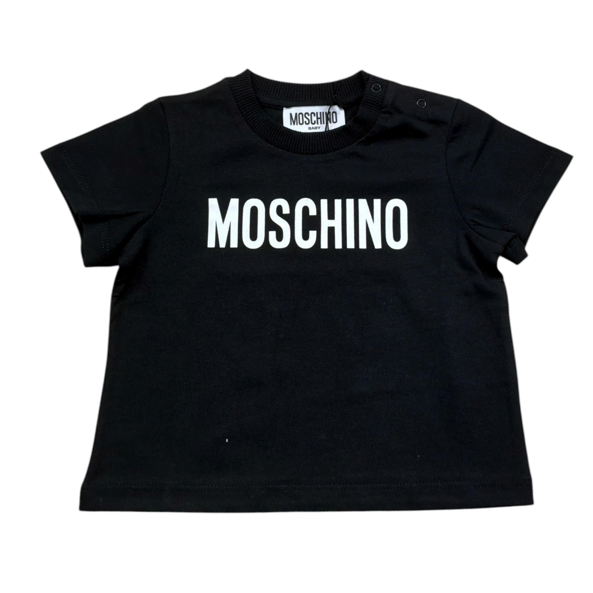 Moschino T-Shirt Girocollo Tinta Unita con Stampe In Contrasto per Neonato MUM04F NERO MOSCHINO 