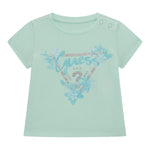 Guess T-Shirt Girocollo Tinta Unita con Stampa per Neonata A5GI03K6YW4 VERDE ACQUA GUESS 