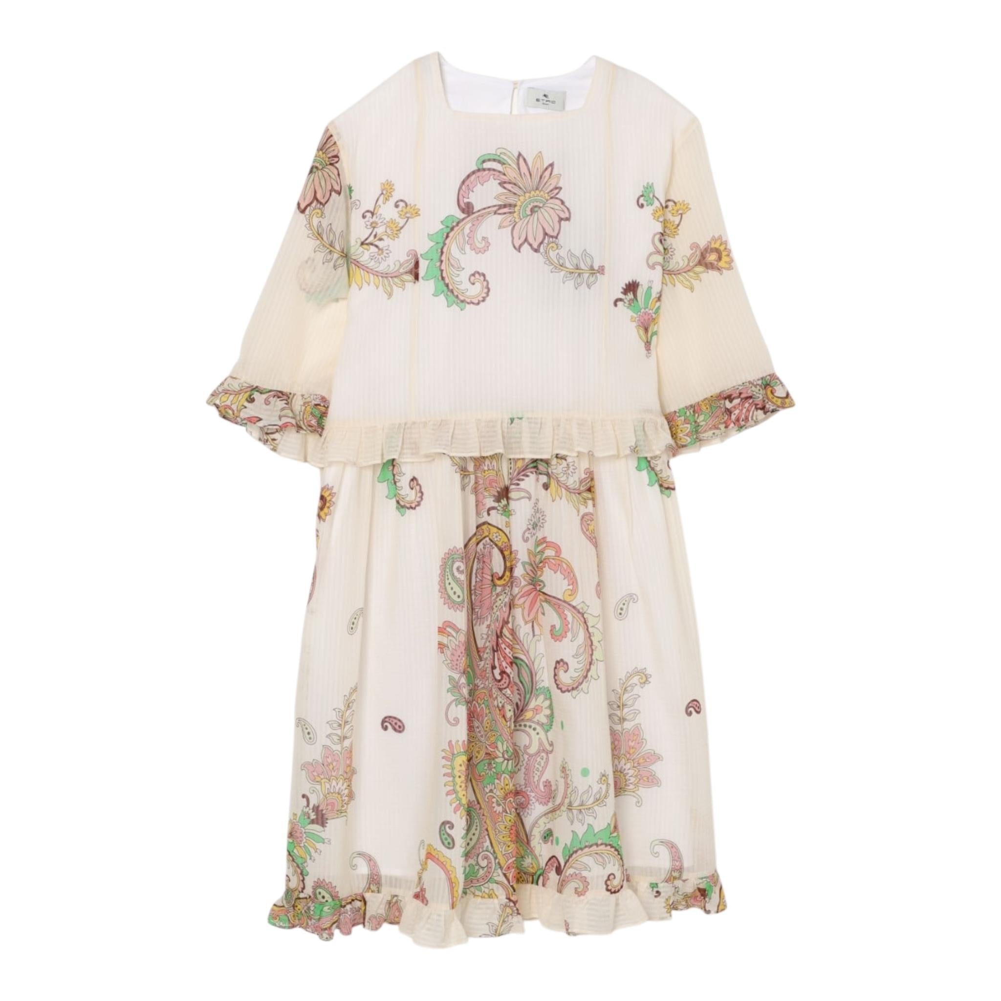 Etro Abito Mezza Manica Tinta Unita Stampa Fantasia per Bambina GW1B73 PANNA ETRO 