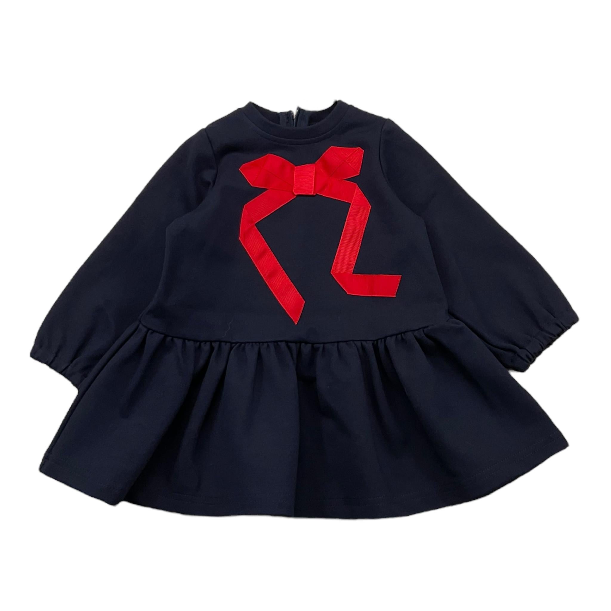 TRUSSARDI abito manica lunga tinta unita con fiocco in contrasto Blu per Neonata TIA25219 BLU TRUSSARDI 