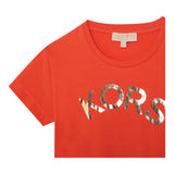 Michael Kors – Orangefarbenes Kleid mit Logo-Print und Rundhalsausschnitt sowie halblangen Ärmeln für Mädchen