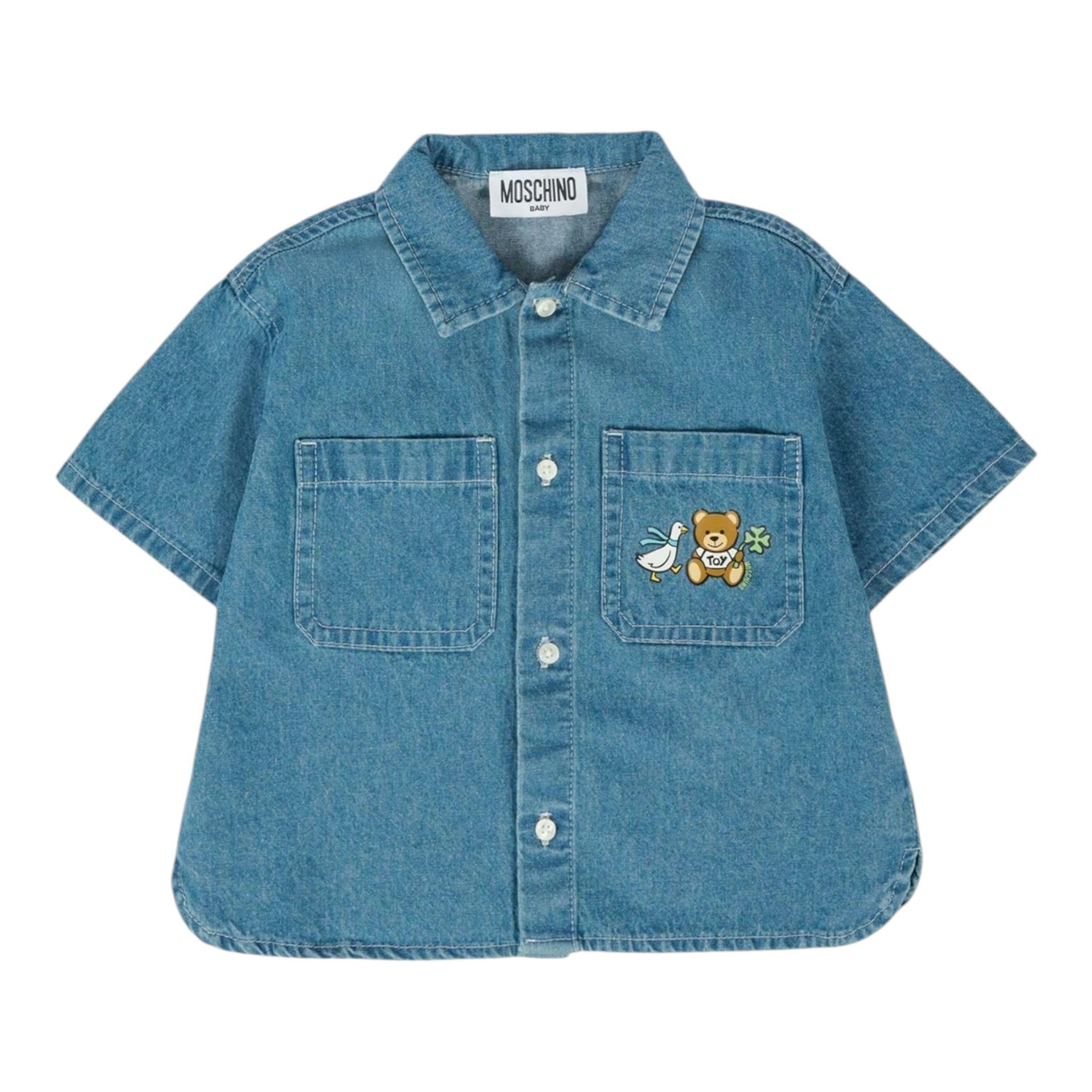 Moschino Camicia In Denim Tinta Unita Mezza Manica per Neonato MUC01FX BLU MOSCHINO 