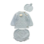 JULIANA completo 3 pz maglia-coulotte-cappello tinta unita Celeste per Neonato 24573 CELESTE JULIANA 
