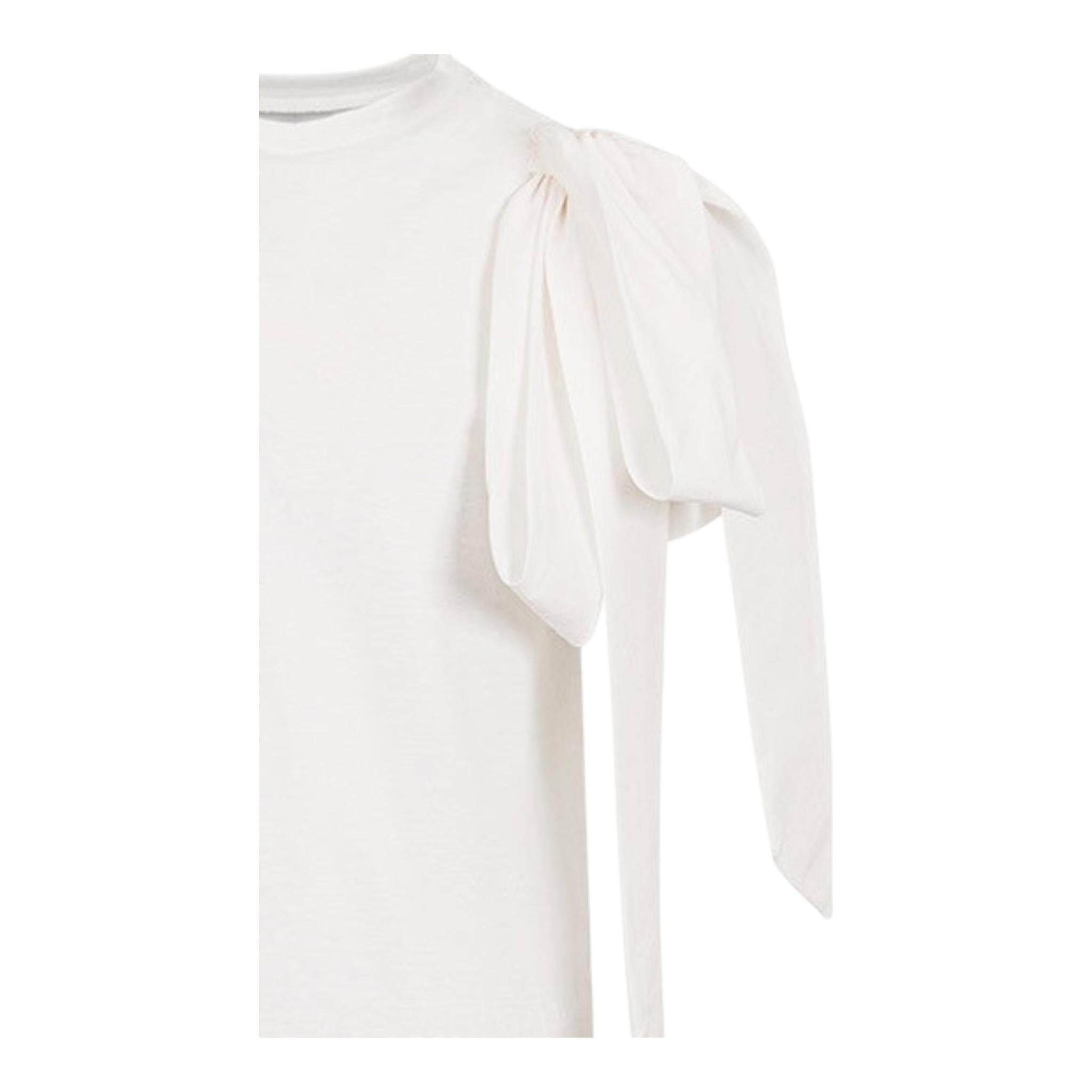 Dou Dou T-Shirt Girocollo Tinta Unita con Fiocco per Bambina DW8A41 BIANCO DOU DOU 