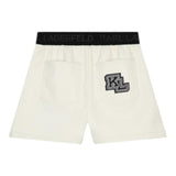 Karl Lagerfeld Mädchen Shorts aus Kunstleder in einfarbiger Optik mit elastischem Bund und Logo in Creme