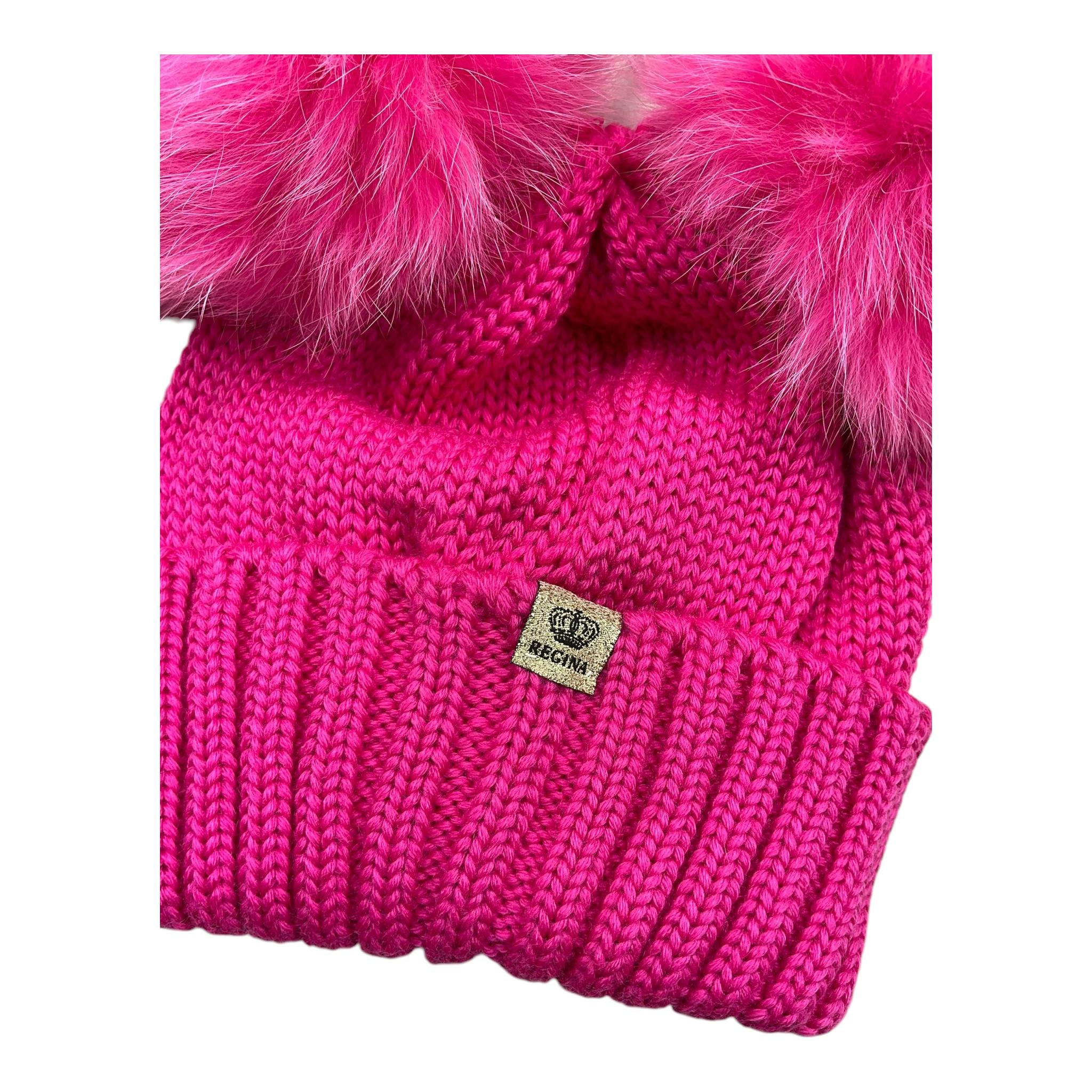 REGINA   cappello tinta unita con pon pon Fuxia per Bambina 30100 FUXIA REGINA 
