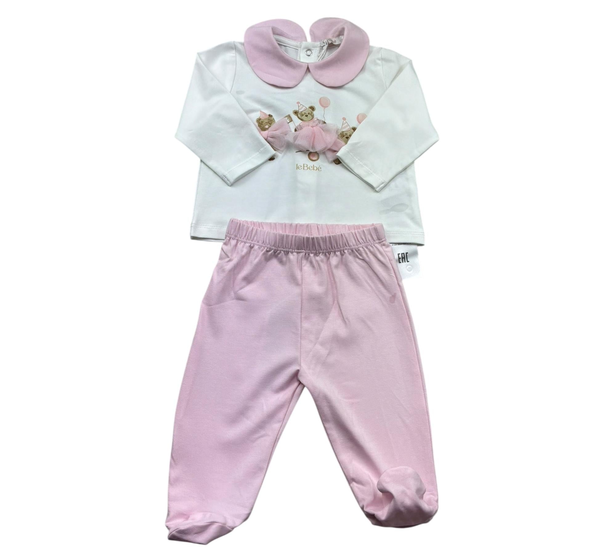 Le Bebe Completo 2 Pezzi Shirt-Ghettina Bicolore per Neonata LBG6260 BIANCO/ROSA LE BEBE 