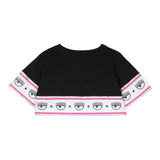Chiara Ferragni Einfarbiges Rundhals-T-Shirt mit Print Schwarz für Mädchen