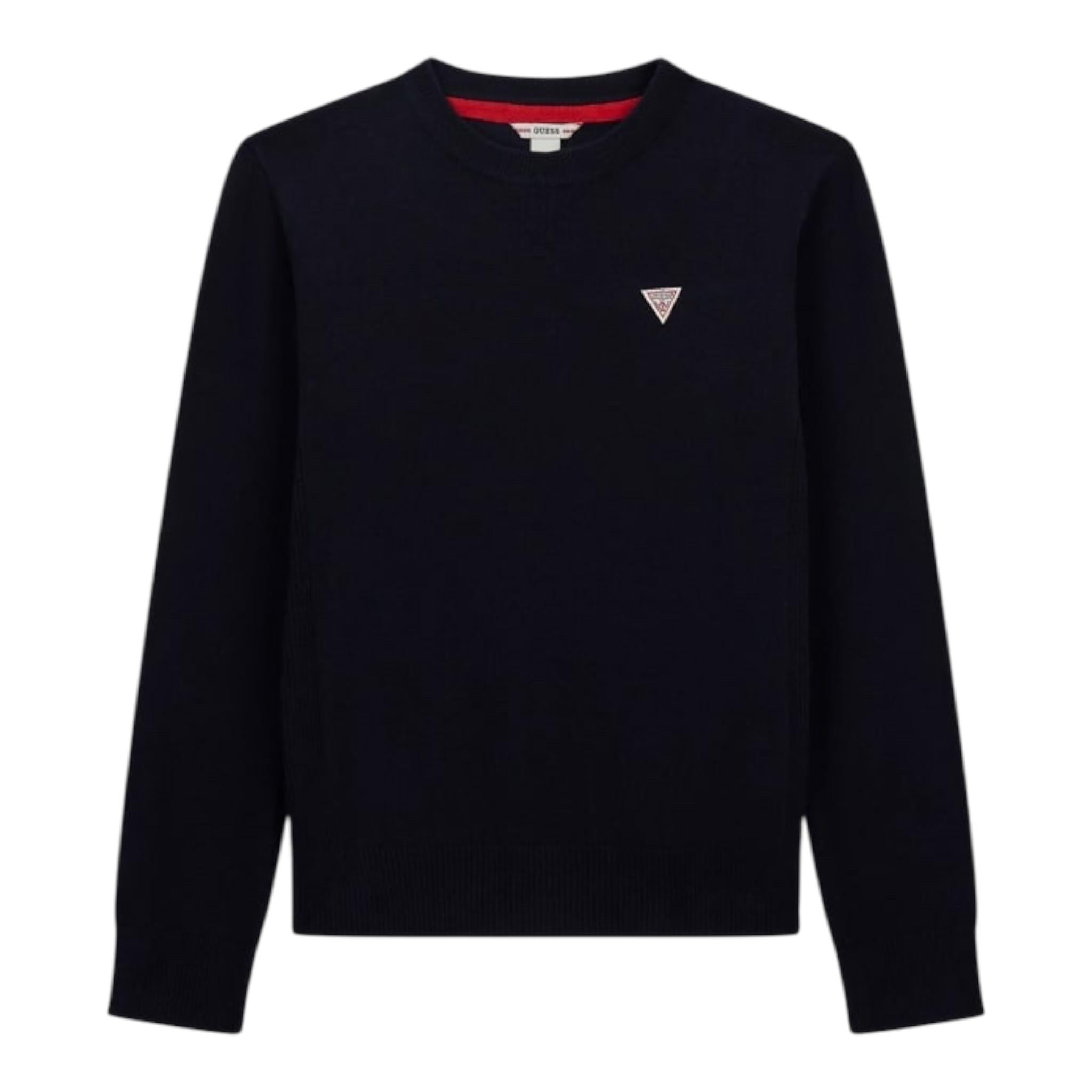 Guess Maglia Girocollo Tinta Unita con Logo per Bambino L0YR03Z2VV0 BLU GUESS 