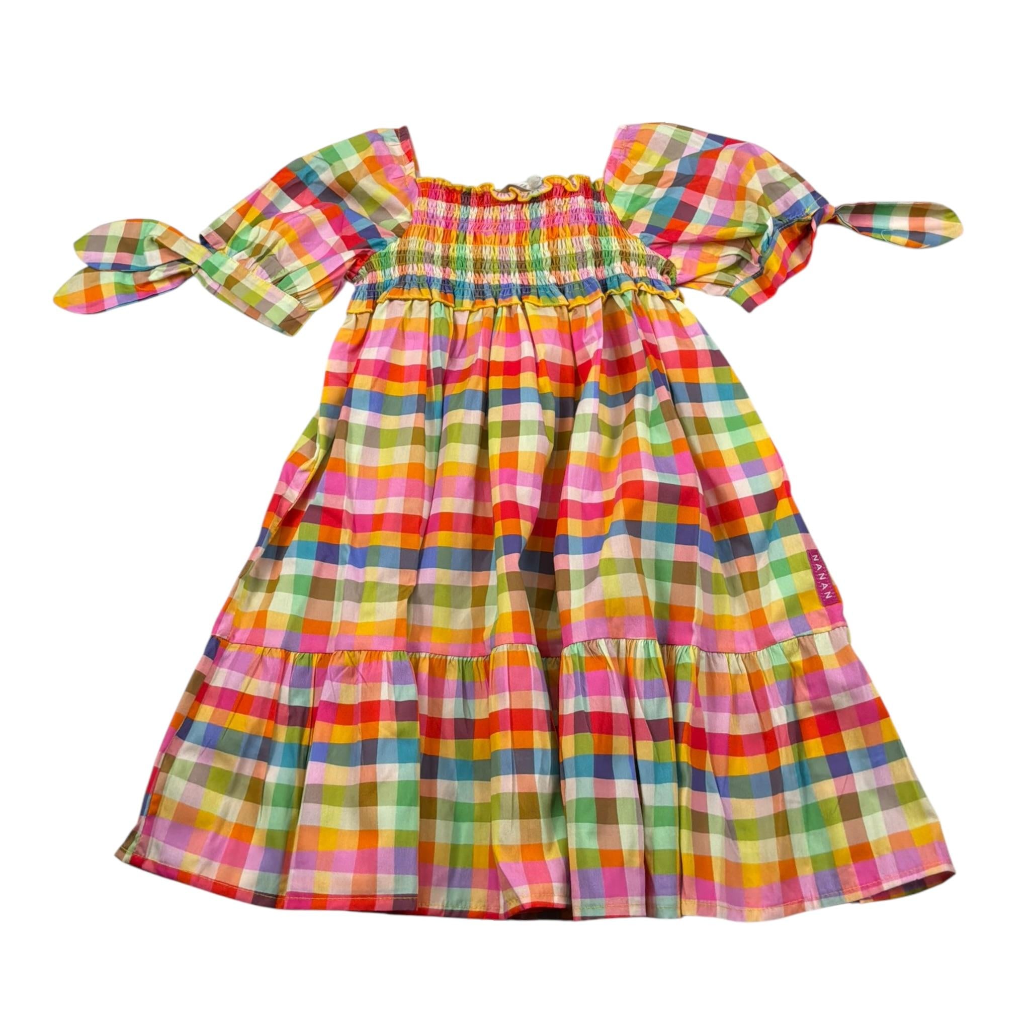 Nanan Abito Mezza Manica Fantasia Quadri Multicolor per Bambina E24498 MULTICOLOR NANAN 