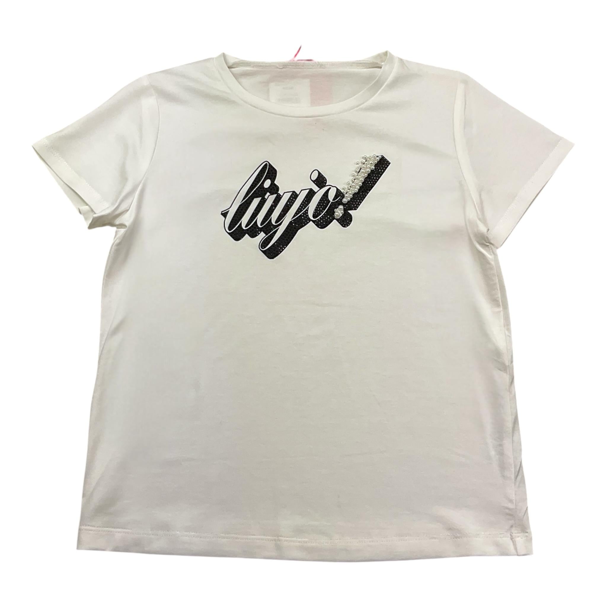 Liu Jo T-Shirt Girocollo Tinta Unita con Paillettes per Bambina GA5018X BIANCO LIU JO 