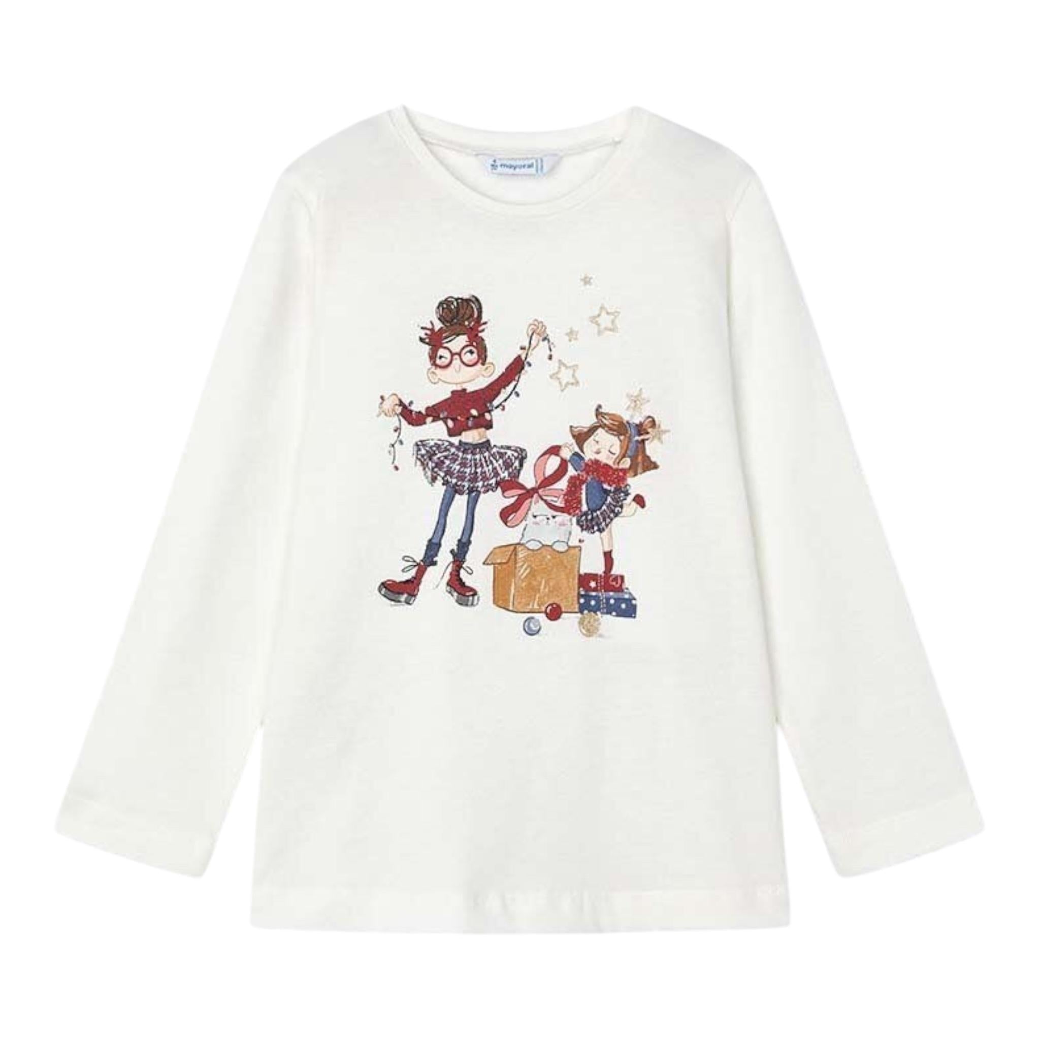 MAYORAL shirt girocollo tinta unita con stampa in contrasto Bianco per Bambina 4072 BIANCO MAYORAL 