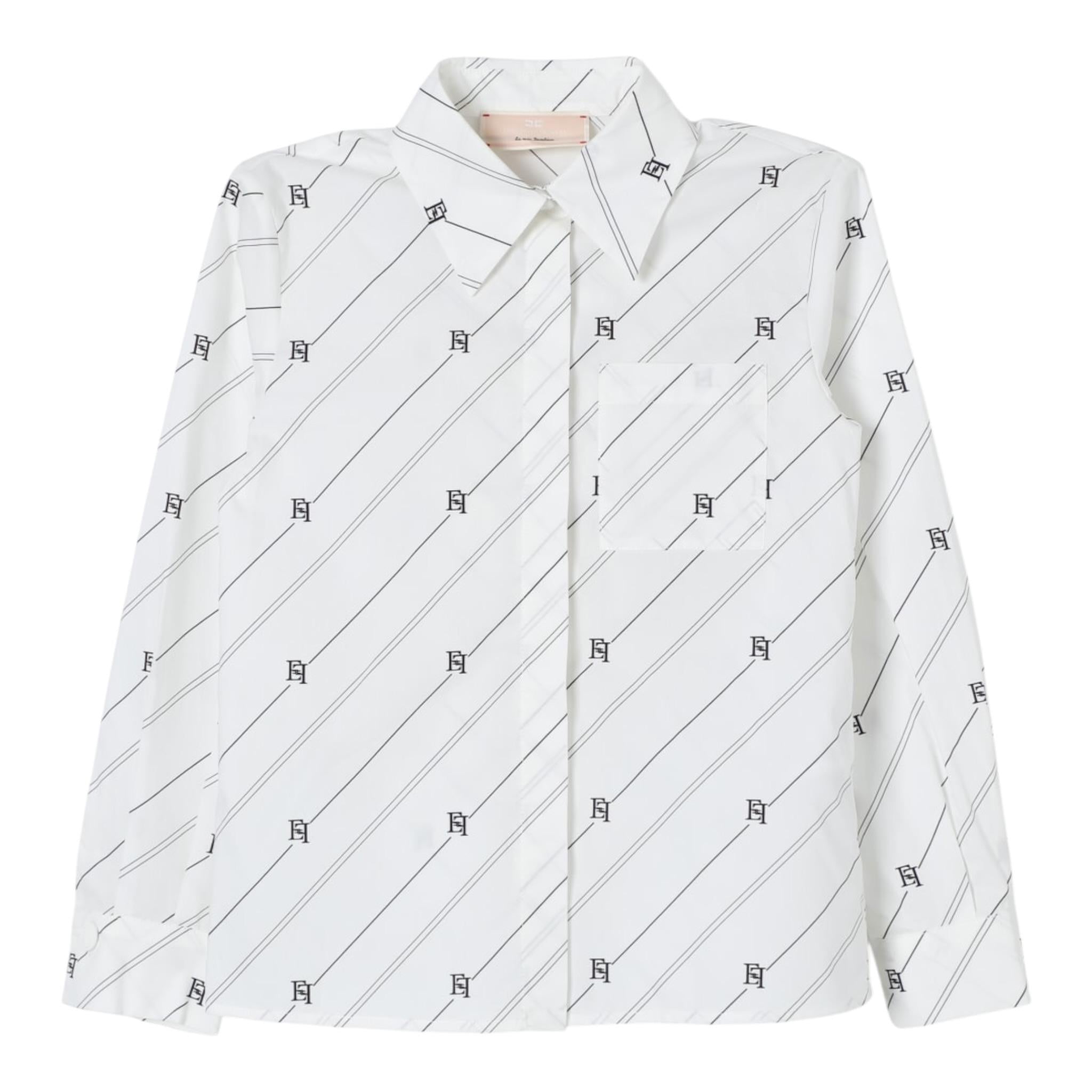Elisabetta Franchi Camicia Manica Lunga Tinta Unita con Logo per Bambina EGCA035 BIANCO ELISABETTA FRANCHI 