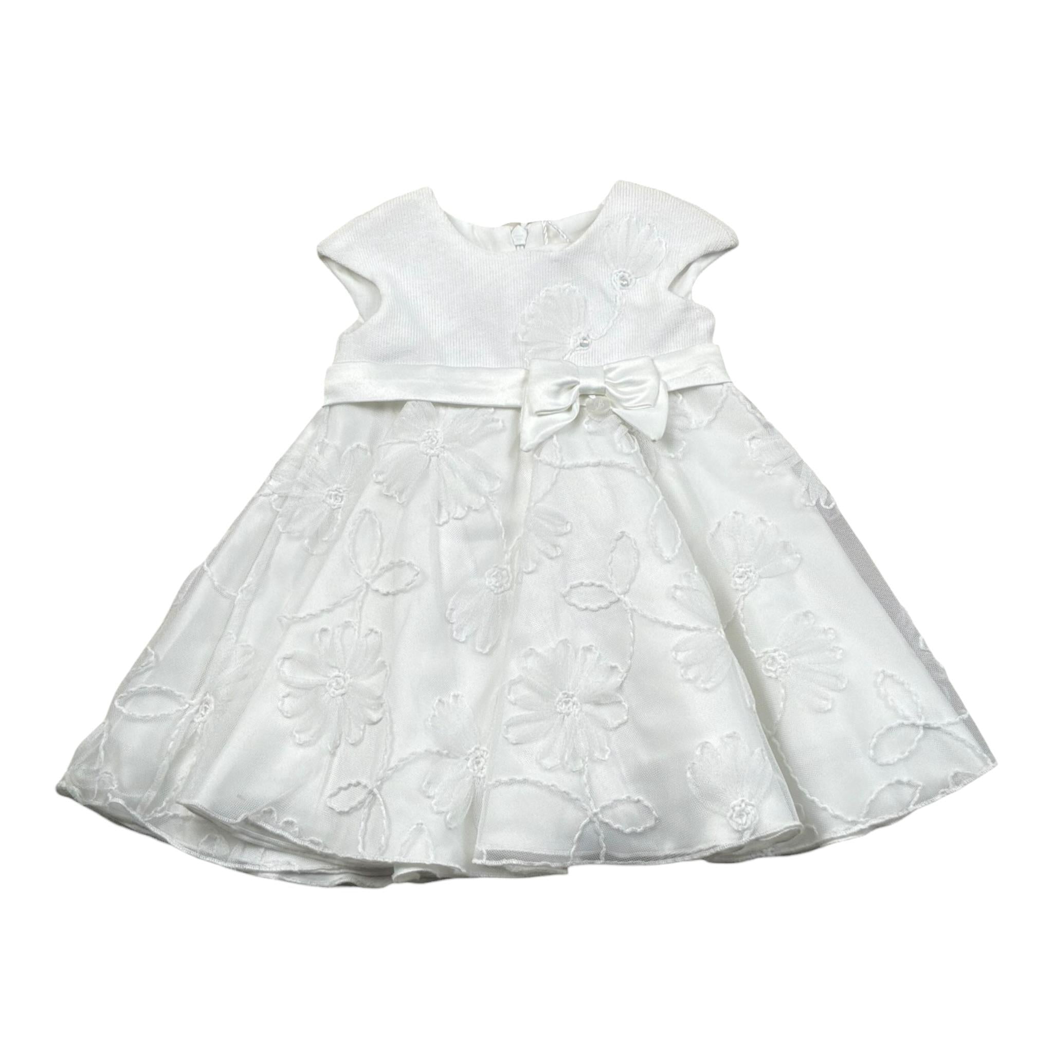 Barcellino Abito Cerimonia Tinta Unita con Ricami per Neonata 9174 BIANCO BARCELLINO 