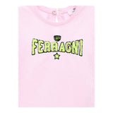 Chiara Ferragni – Einfarbiges T-Shirt mit Rundhalsausschnitt und rosa Aufdruck für Baby-Mädchen