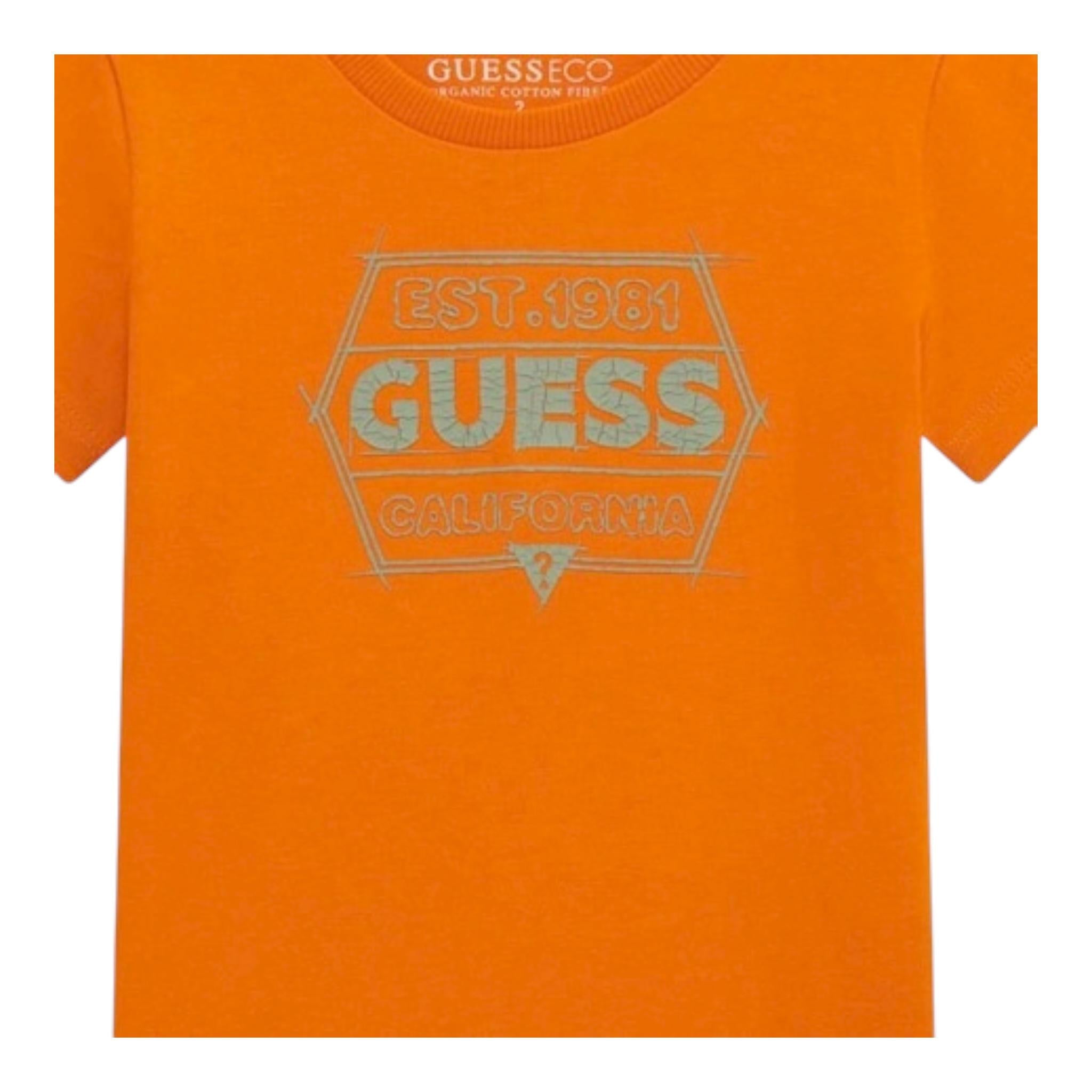 Guess T-Shirt Girocollo Tinta Unita con Stampa per Neonato N5RI25K8HM4N ARANCIONE GUESS 