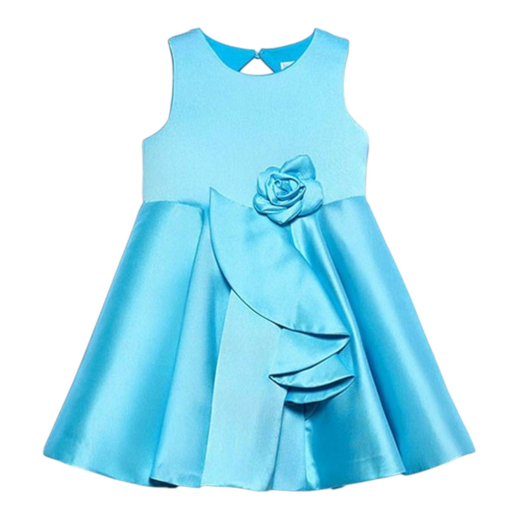 Abel & Lula Abito Giromanica Tinta Unita con Rosa per Bambina 5070 AZZURRO ABEL & LULA 