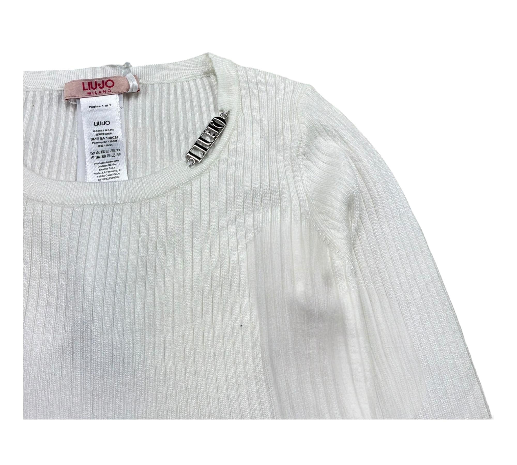 Liu Jo Maglia Girocollo Tinta Unita con Profili In Contrasto per Bambina GA5081 BIANCO LIU JO 