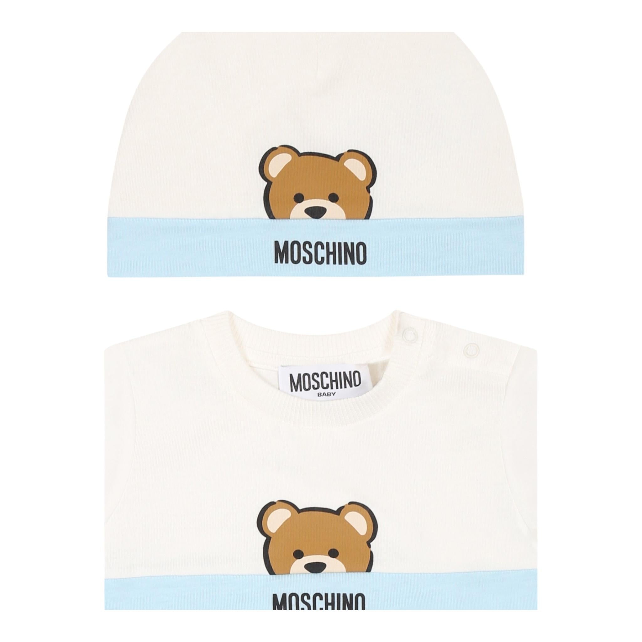 Moschino Set Pagliaccetto-Cappello Bicolore per Neonato MUY07EM BIANCO/AZZURRO MOSCHINO 
