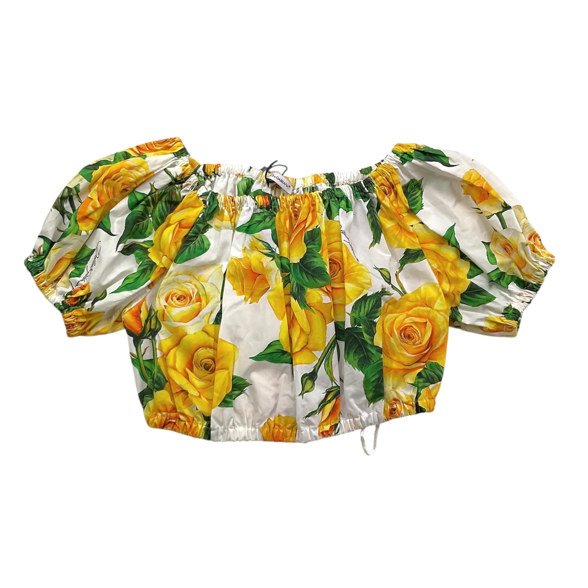 Dolce & Gabbana Top Tinta Unita con Fantasia Rose per Bambina L55S88 BIANCO DOLCE & GABBANA 