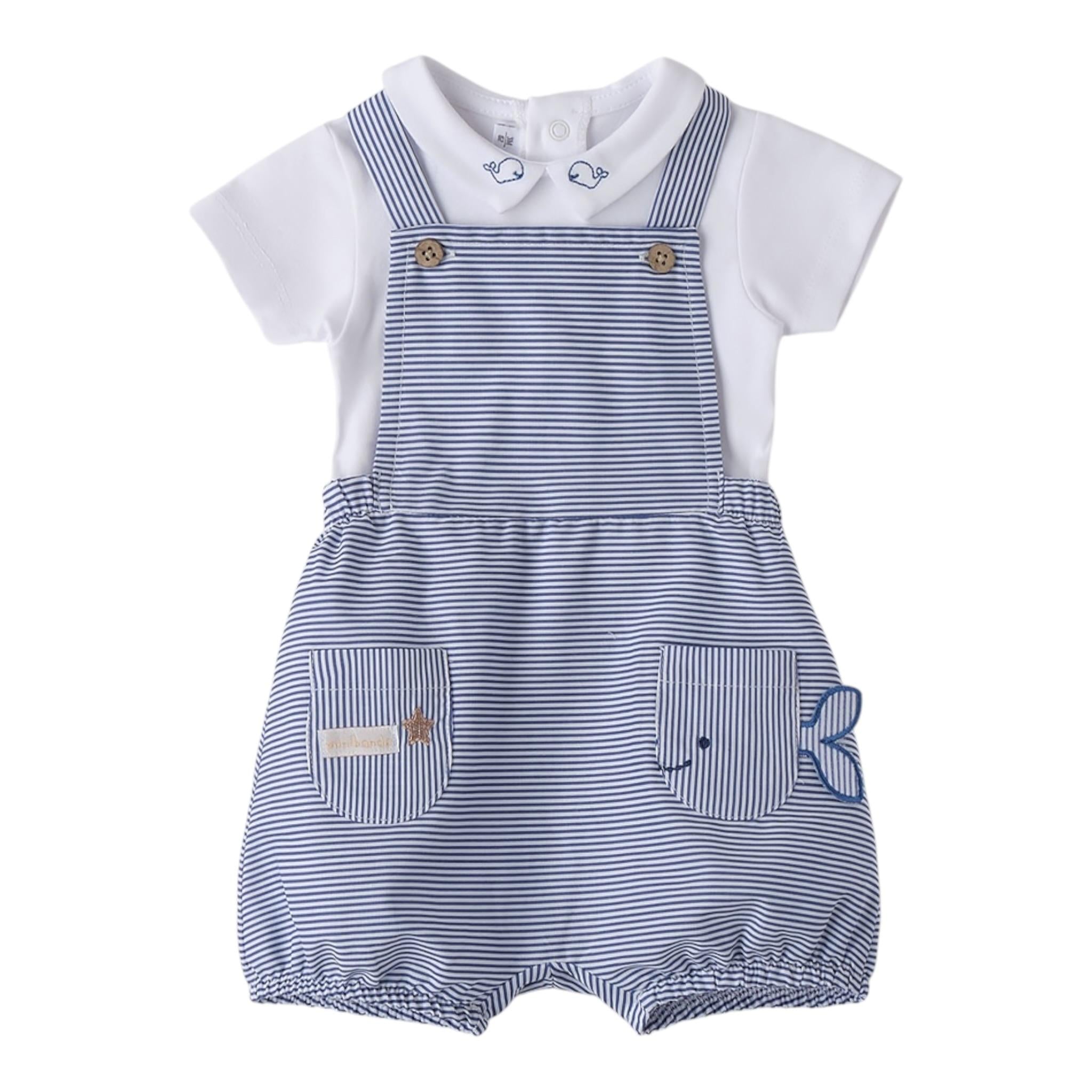 Mini Banda Complet 2 Pezzi Pagliaccetto-Body Bianco/Blu per Neonato 3B679X BIANCO/BLU MINI BANDA 