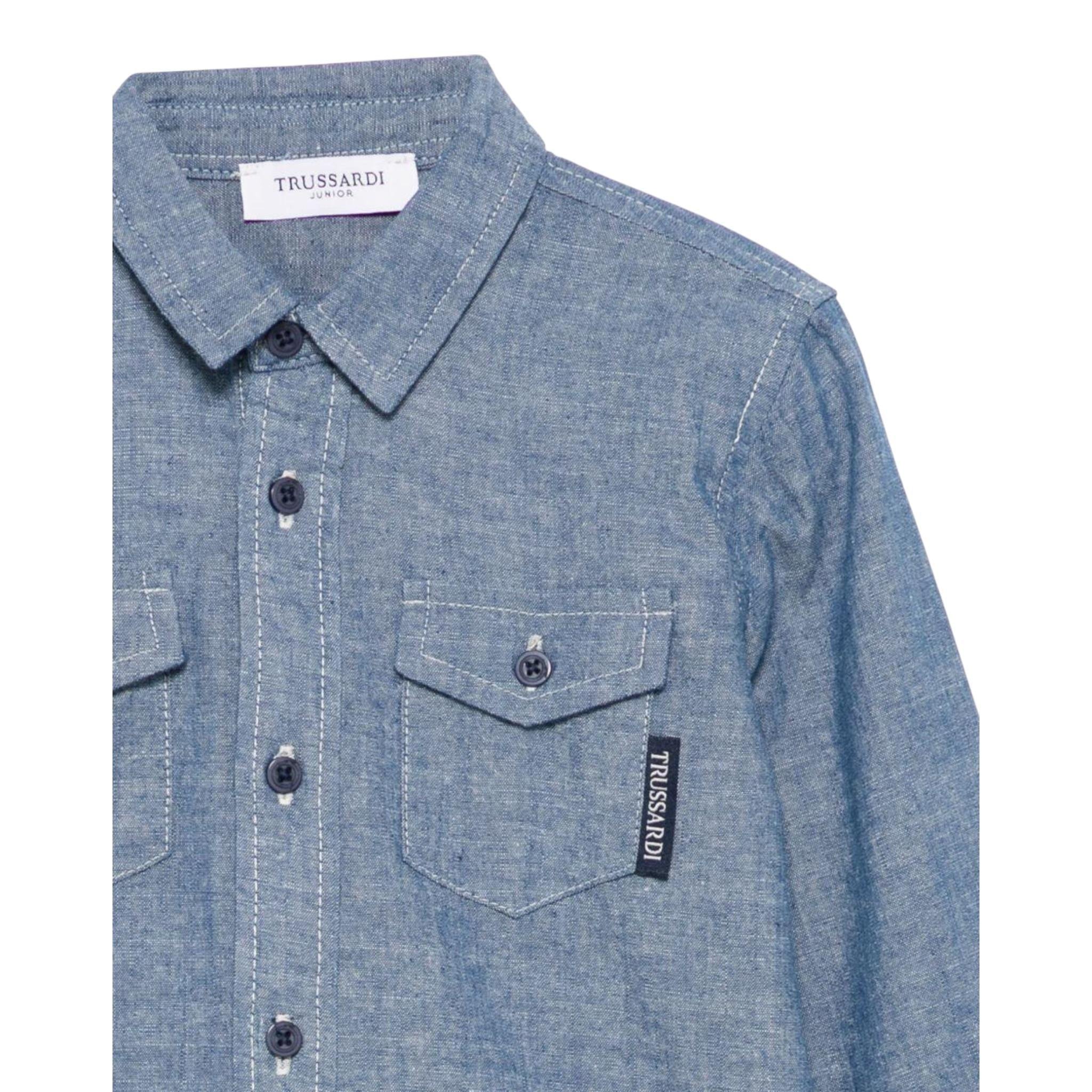 Trussardi Camicia Tinta Unita Manica Lunga In Denim per Neonato TBP25062CA AZZURRO TRUSSARDI 