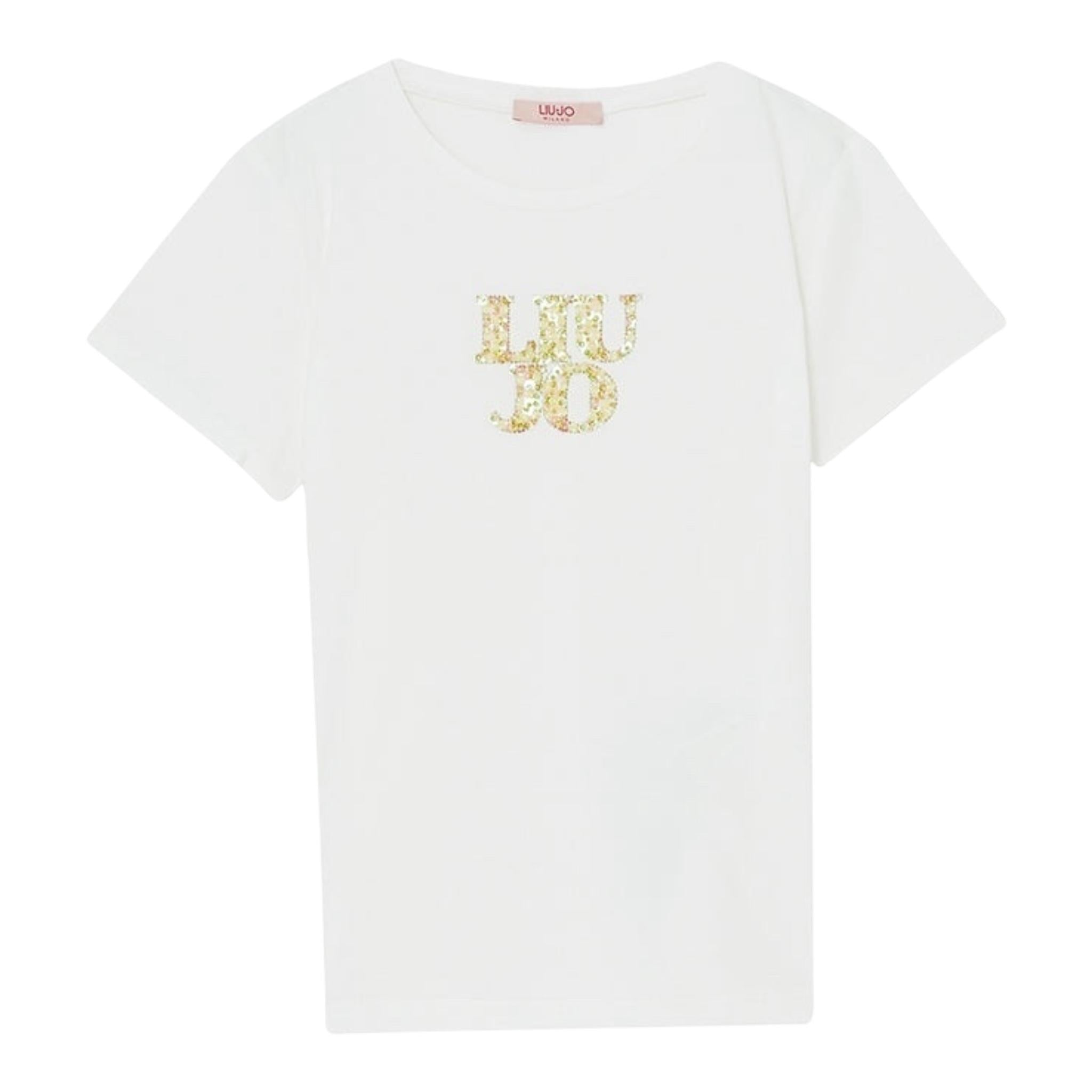 Liu Jo T-Shirt Girocollo Tinta Unita con Paillettes per Bambina GA5018 BIANCO LIU JO 