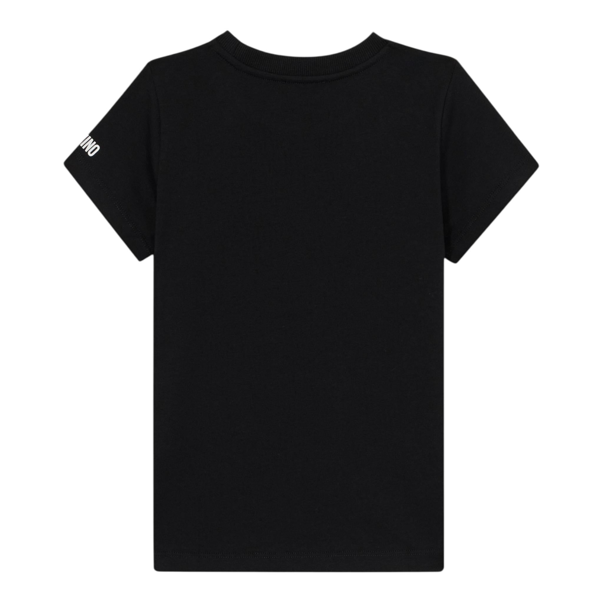 Moschino T-Shirt Girocollo Tinta Unita con Stampe per Bambino HDM06U NERO MOSCHINO 