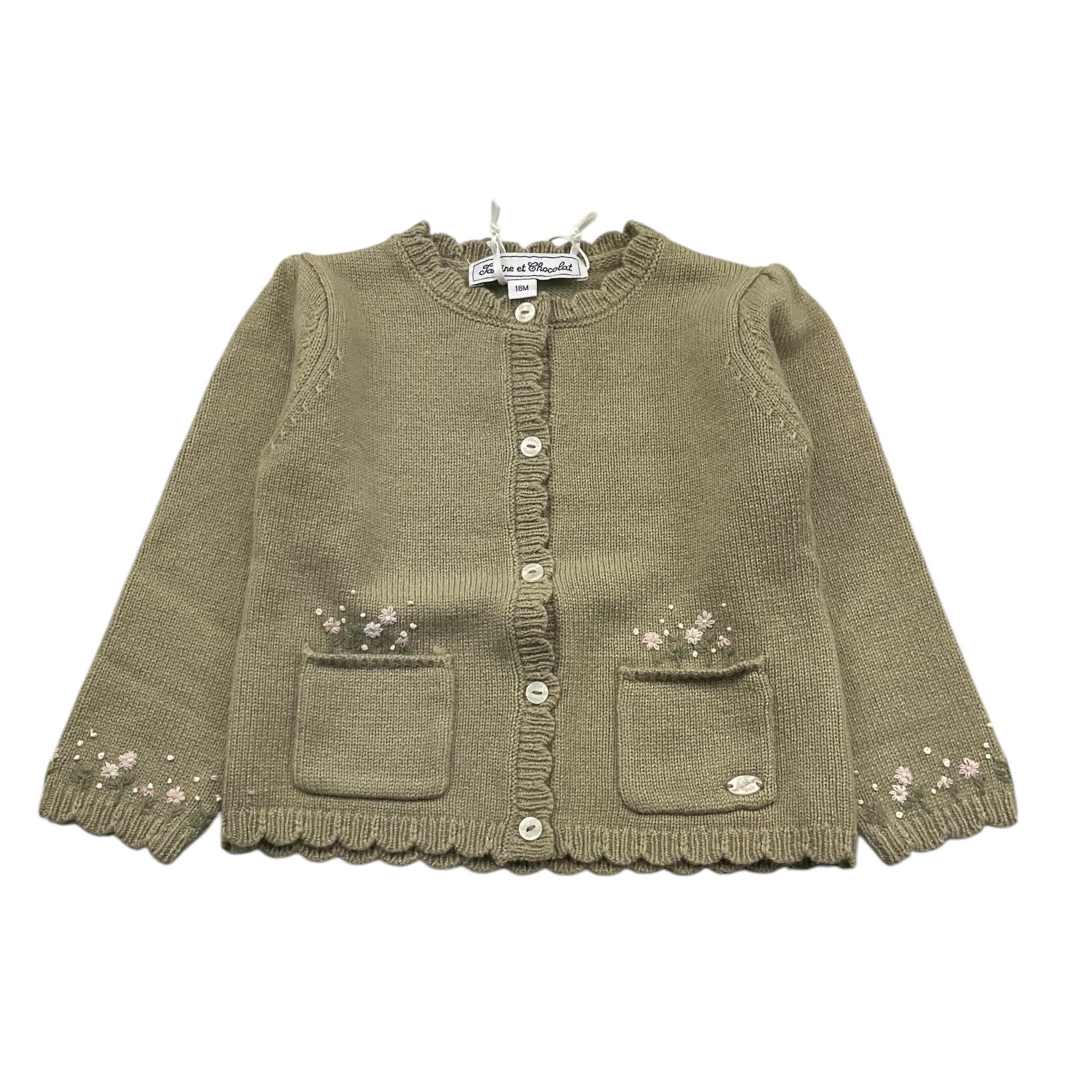 TARTINE ET CHOCOLAT cardigan tinta unita con ricami Verde per Neonata TZ18111 VERDE TARTINE ET CHOCOLAT 