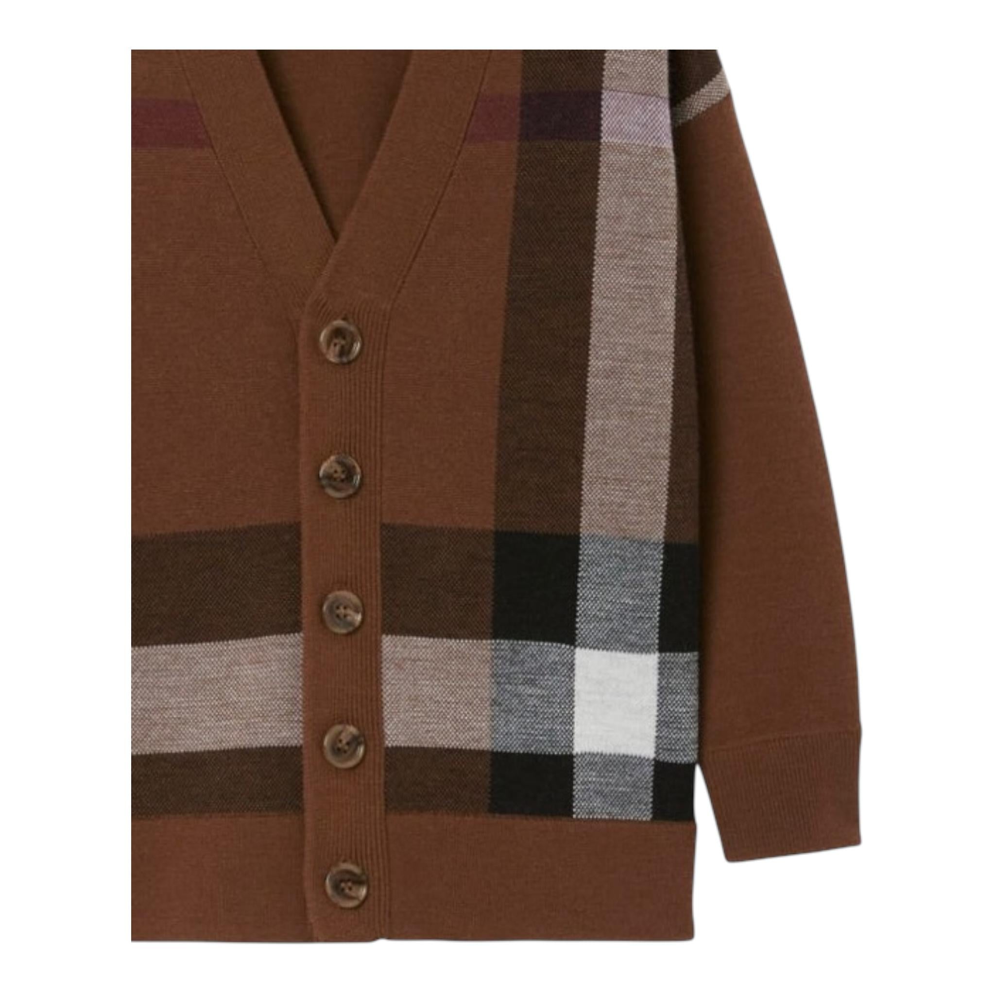 BURBERRY cardigan tinta unita con fantasia a righe Marrone per Bambino 8068400 MARRONE BURBERRY 
