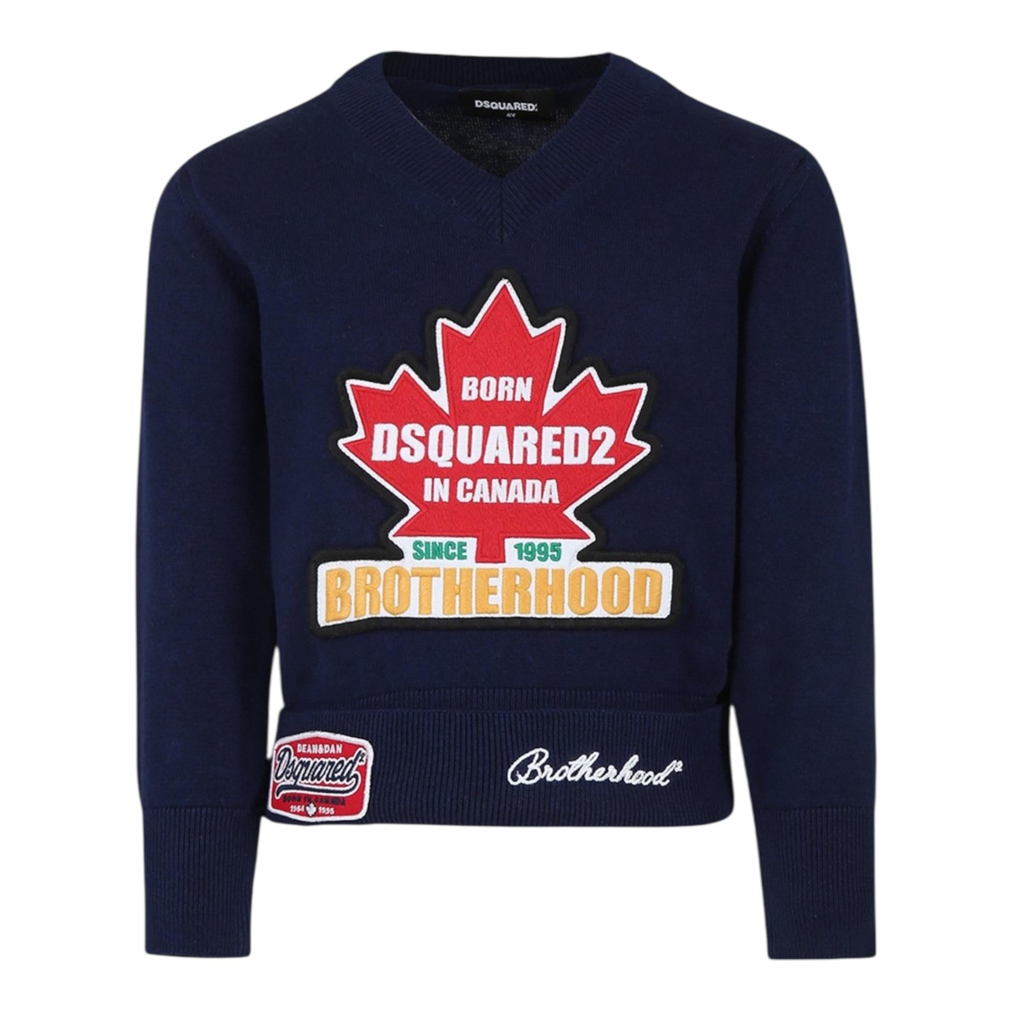 DSQUARED2 maglia tinta unita con stampa e scollo a v Blu per Bambino DQ2600 BLU DSQUARED2 