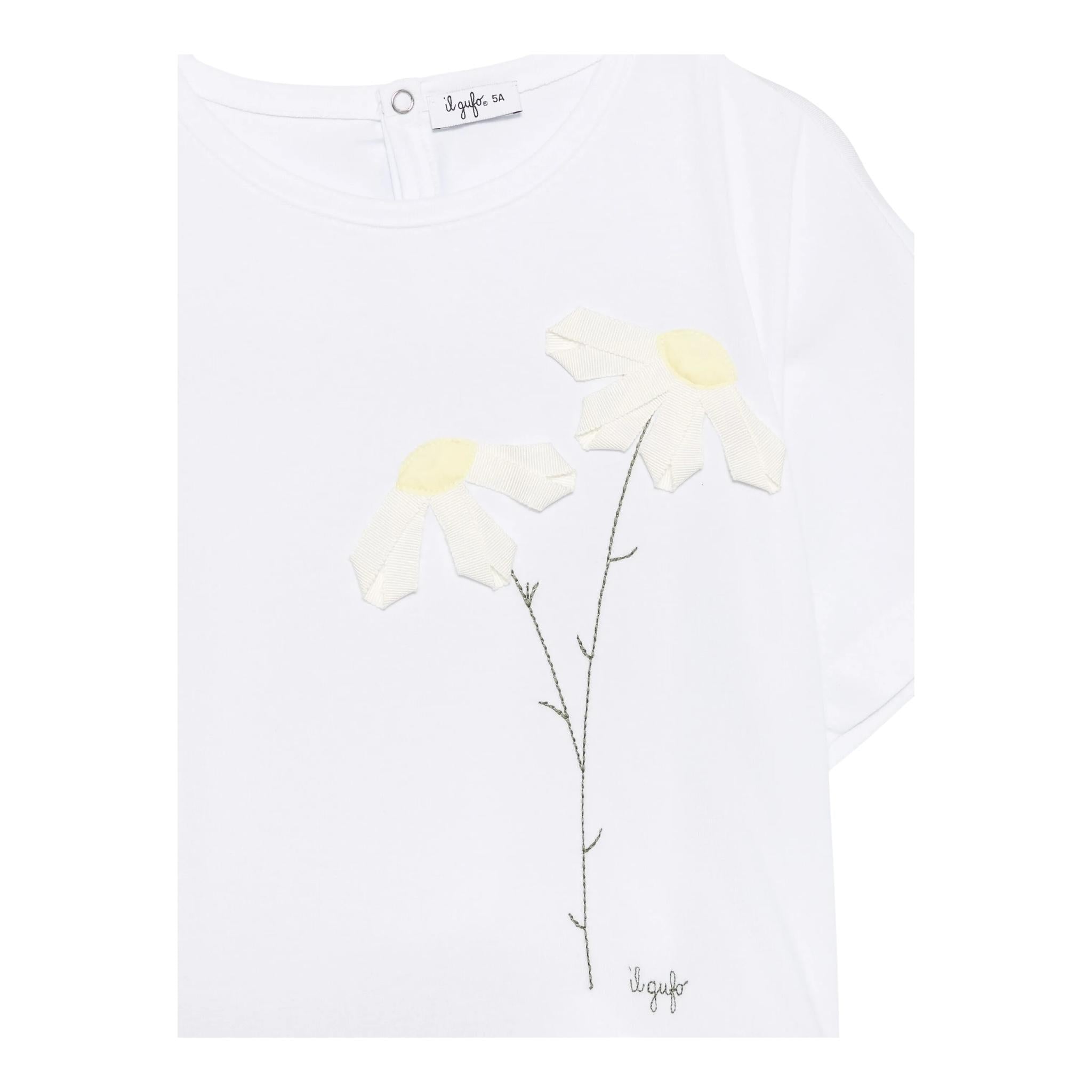 Il Gufo T-Shirt Girocollo Tinta Unita con Ricami per Bambina P25TS482MF032 BIANCO IL GUFO 