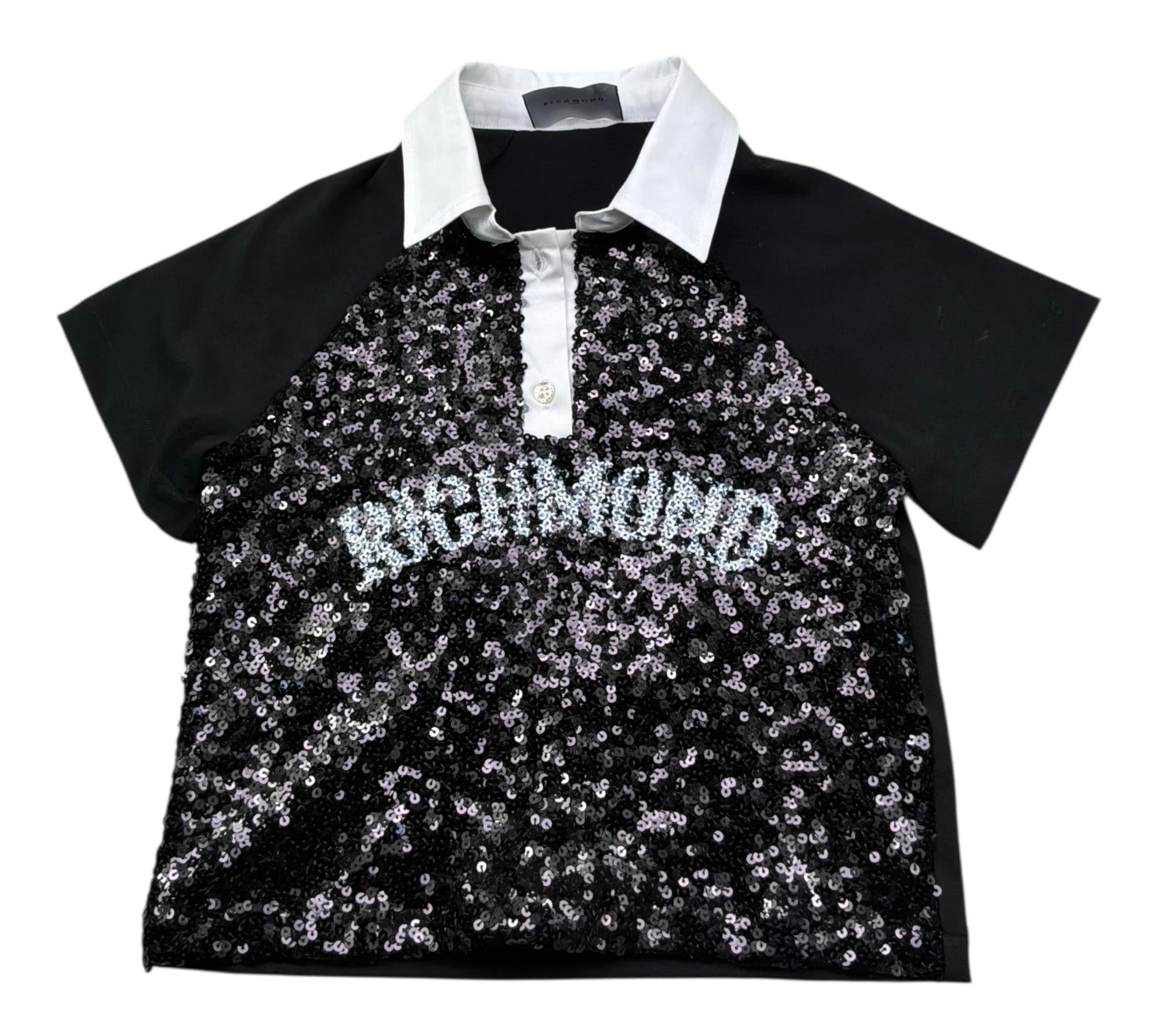 John Richmond Polo Mezza Manica Tinta Unita Paillettata per Bambina RGP26041PO NERO JOHN RICHMOND 