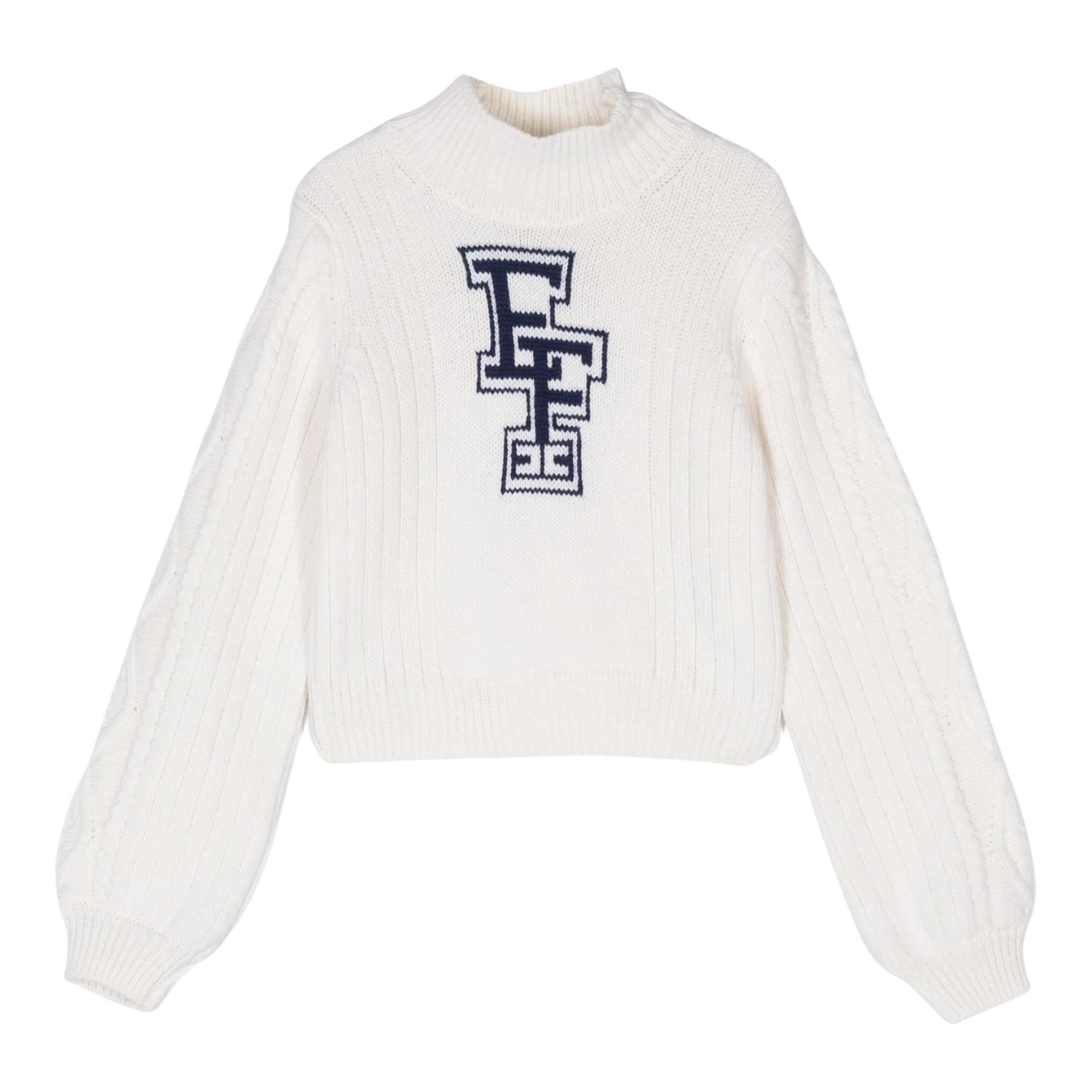 ELISABETTA FRANCHI maglia tinta unita collo alto con logo Panna per Bambina EGMA030J PANNA ELISABETTA FRANCHI 