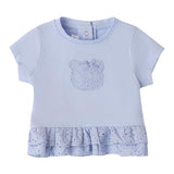 Mini Banda T-Shirt Rundhalsausschnitt Einfarbig mit Stickerei Puderblau für Baby Mädchen