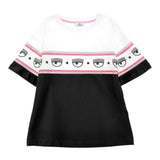 Chiara Ferragni Zweifarbiges Rundhals-T-Shirt mit Augen-Prints Weiß/Schwarz für Mädchen