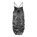 Monnalisa Abito Tinta Unita con Arriccio per Bambina 41E902 ARGENTO MONNALISA 