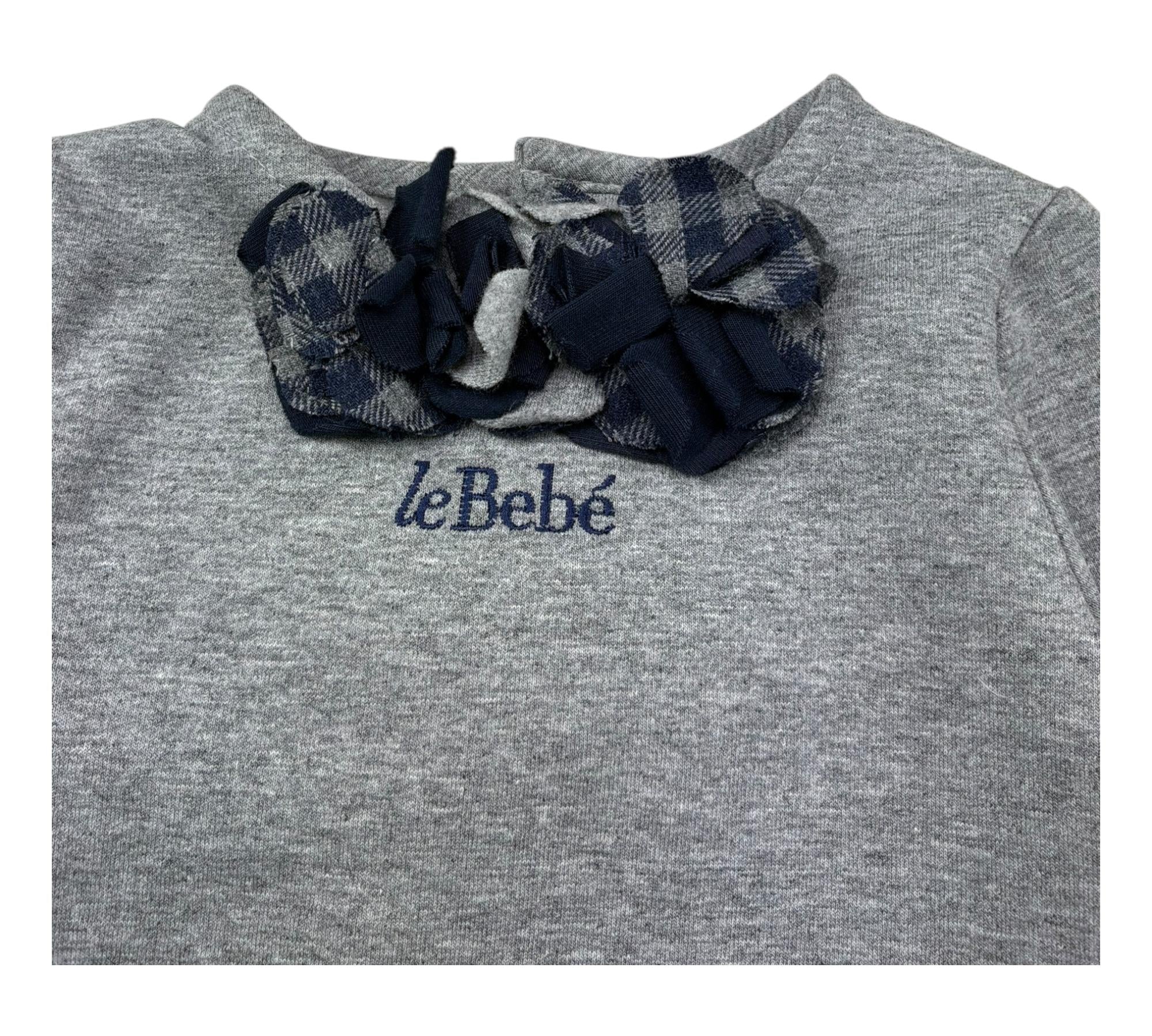 Le Bebe Abito Manica Lunga Tinta Unita con Applicazioni per Neonata LBG0369 GRIGIO LE BEBE 