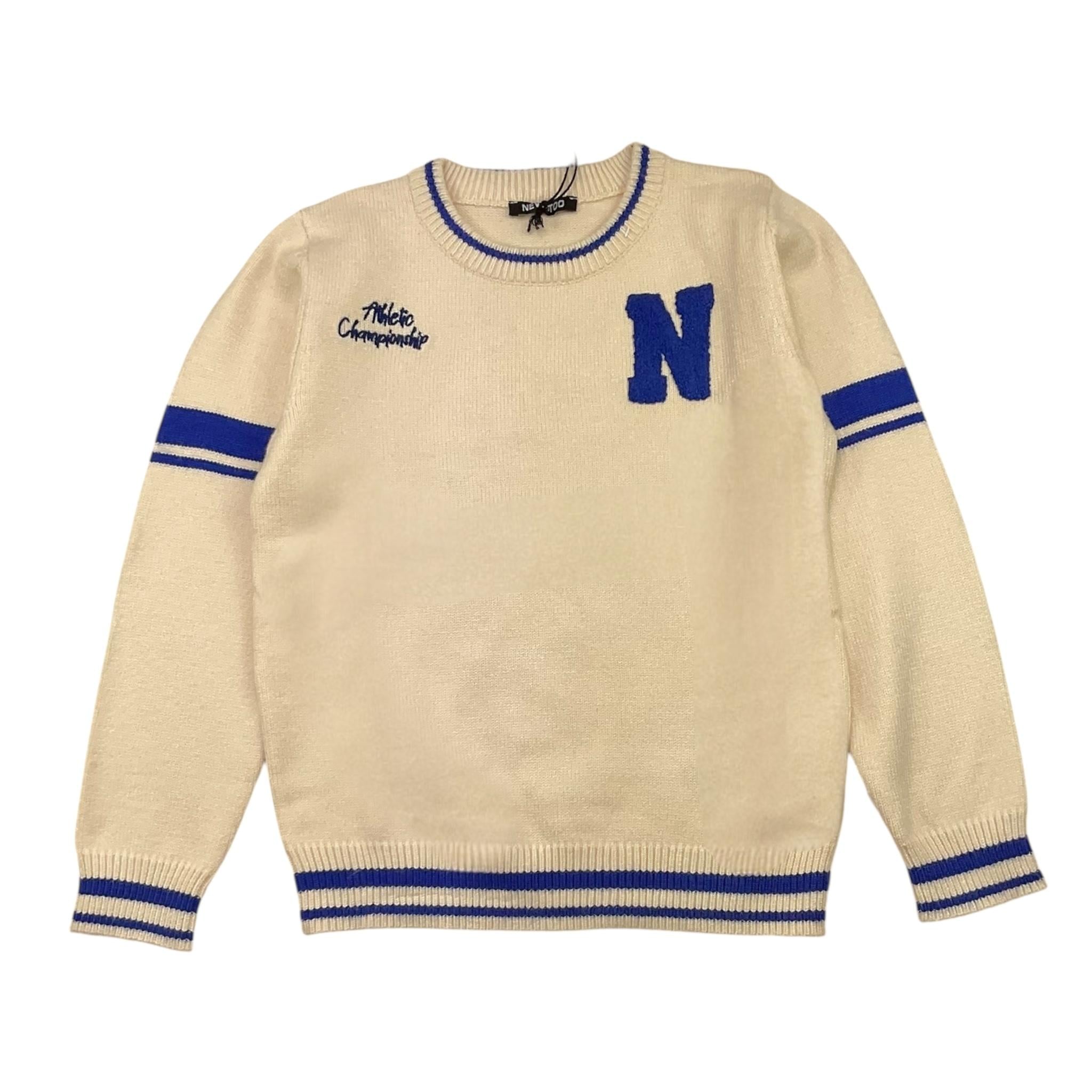 NEVER TOO maglia girocollo tinta unita con ricami in contrasto Panna per Bambino NT2175BX PANNA NEVER TOO 