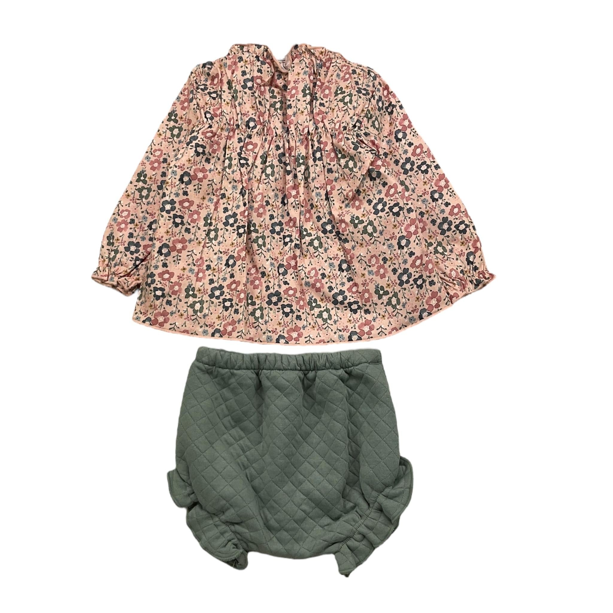 CALAMARO completo 2pz camicia-coulotte fantasia fiori Rosa per Neonata 22064 ROSA CALAMARO 