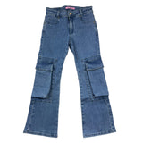 Miss Blumarine Jeans, einfarbig, mit verstellbarer Taille, blaues Flare-Modell für Mädchen