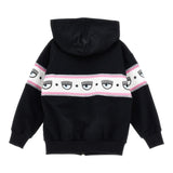 Chiara Ferragni – Einfarbiger Kapuzenpullover mit Reißverschluss und schwarzem Aufdruck für Mädchen