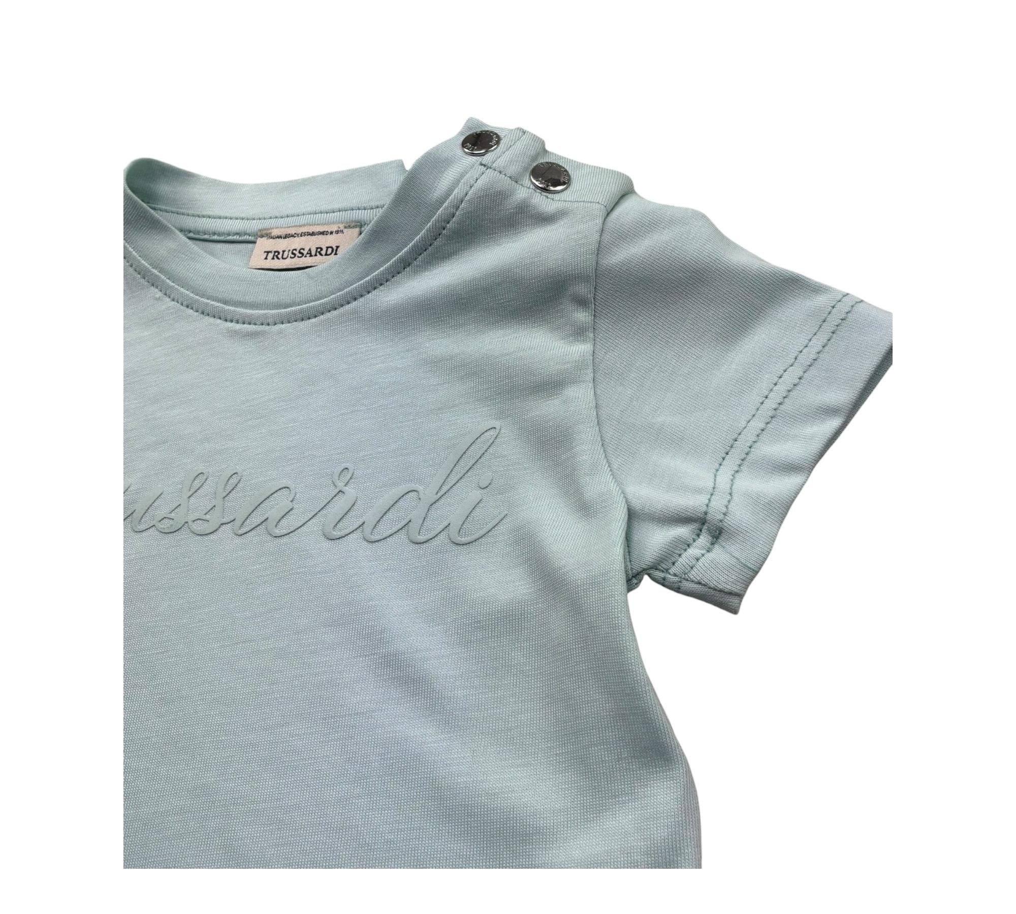 Trussardi T-Shirt Girocollo Tinta Unita con Logo per Neonato TIP26010TS VERDE ACQUA TRUSSARDI 