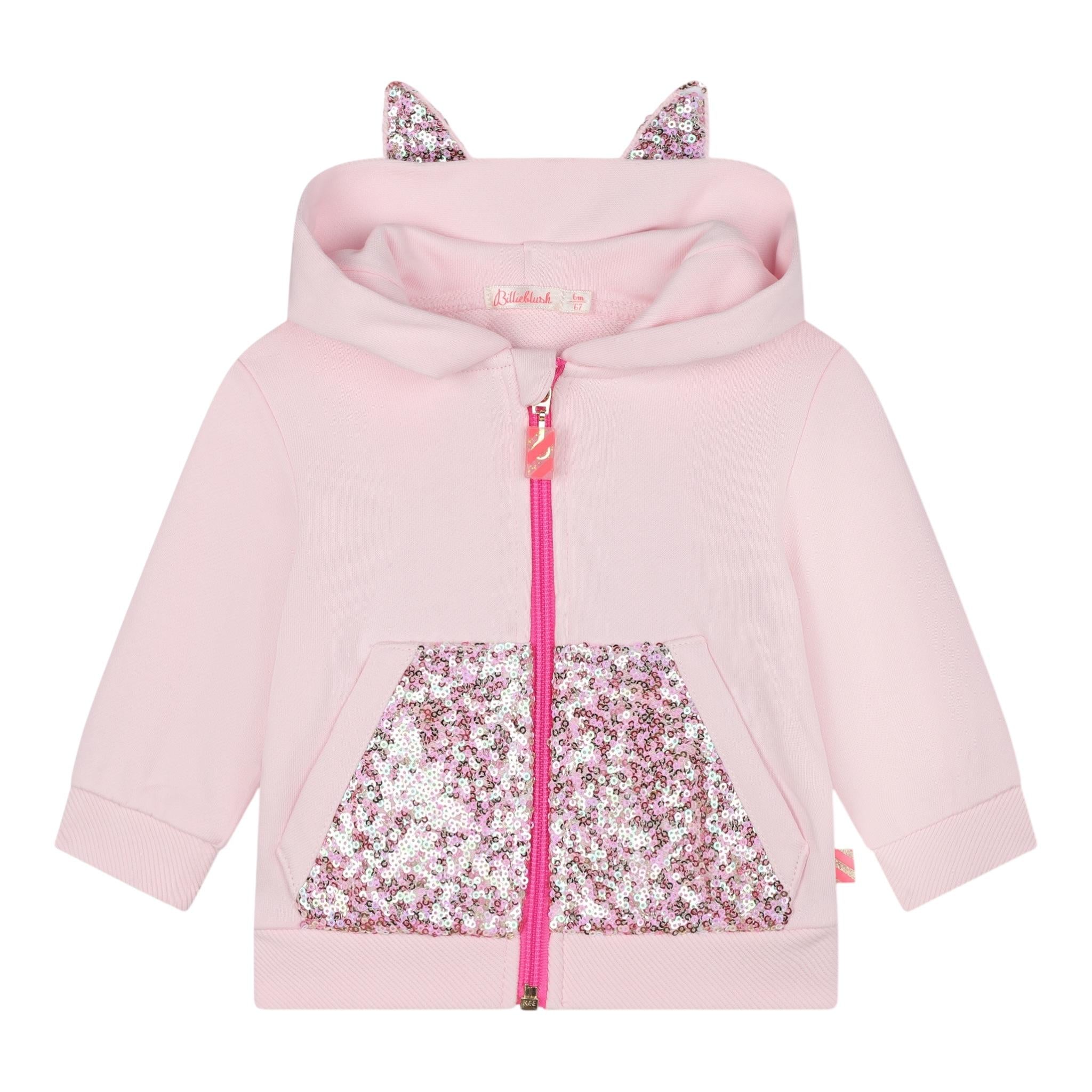 BillIEBLUSH felpa con zip e cappuccio tinta unita con pailettes Rosa per Neonata U20532 ROSA BillIEBLUSH 