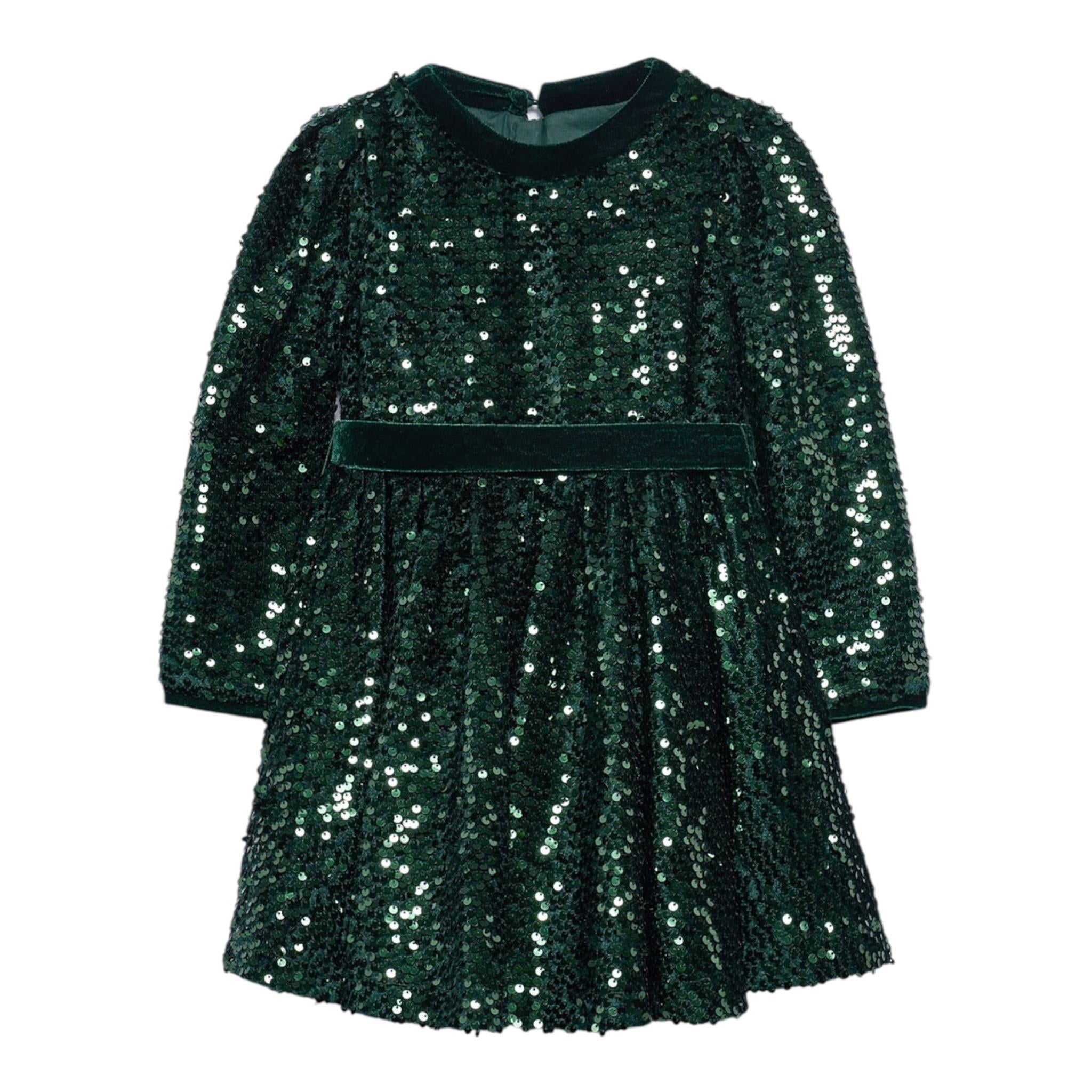 ABEL & LULA abito tinta unita con cintura e paillettes Verde per Bambina 5528X VERDE ABEL & LULA 