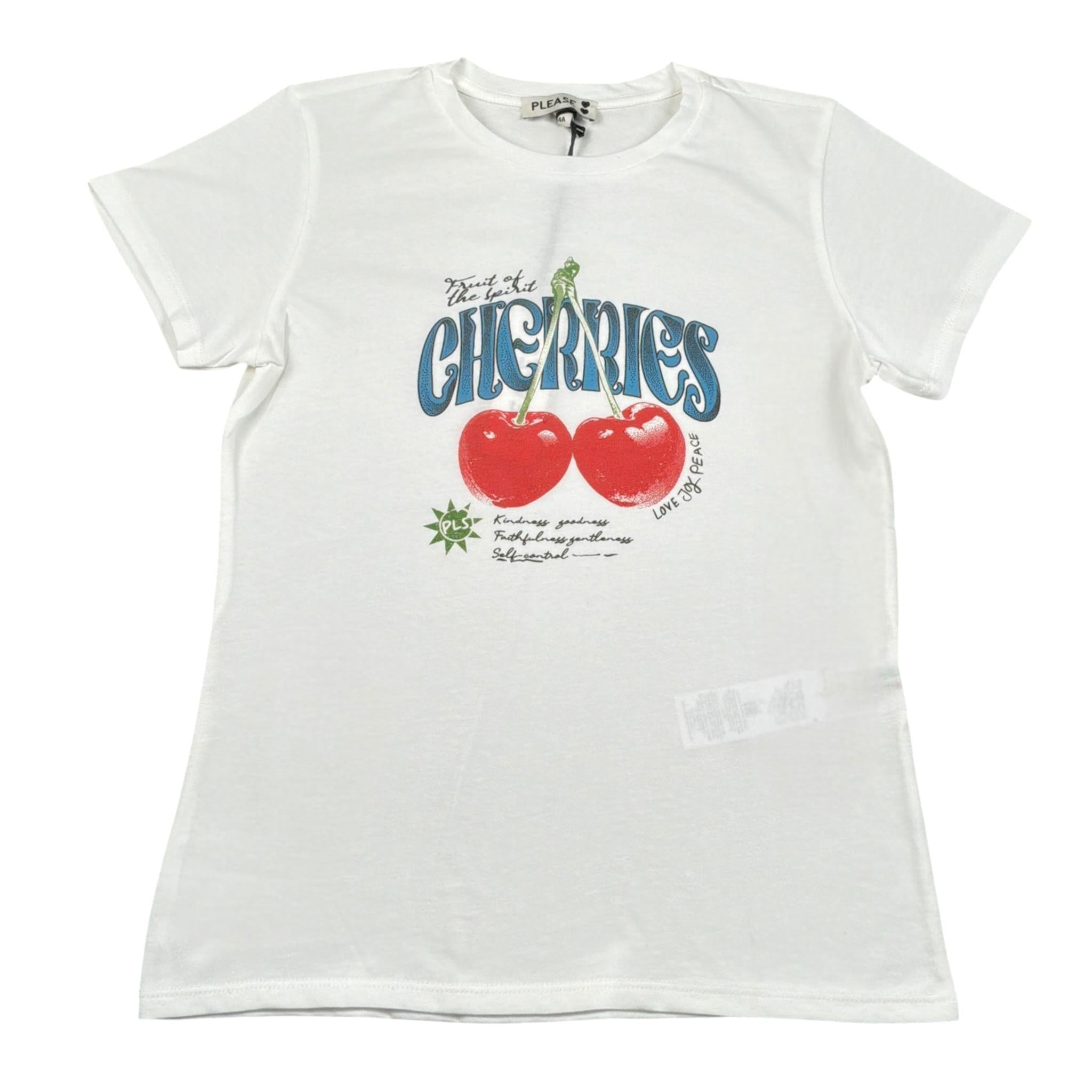 Please T-Shirt tinta unita con Stampa Bianco per Bambina MBD1030G72 BIANCO PLEASE 